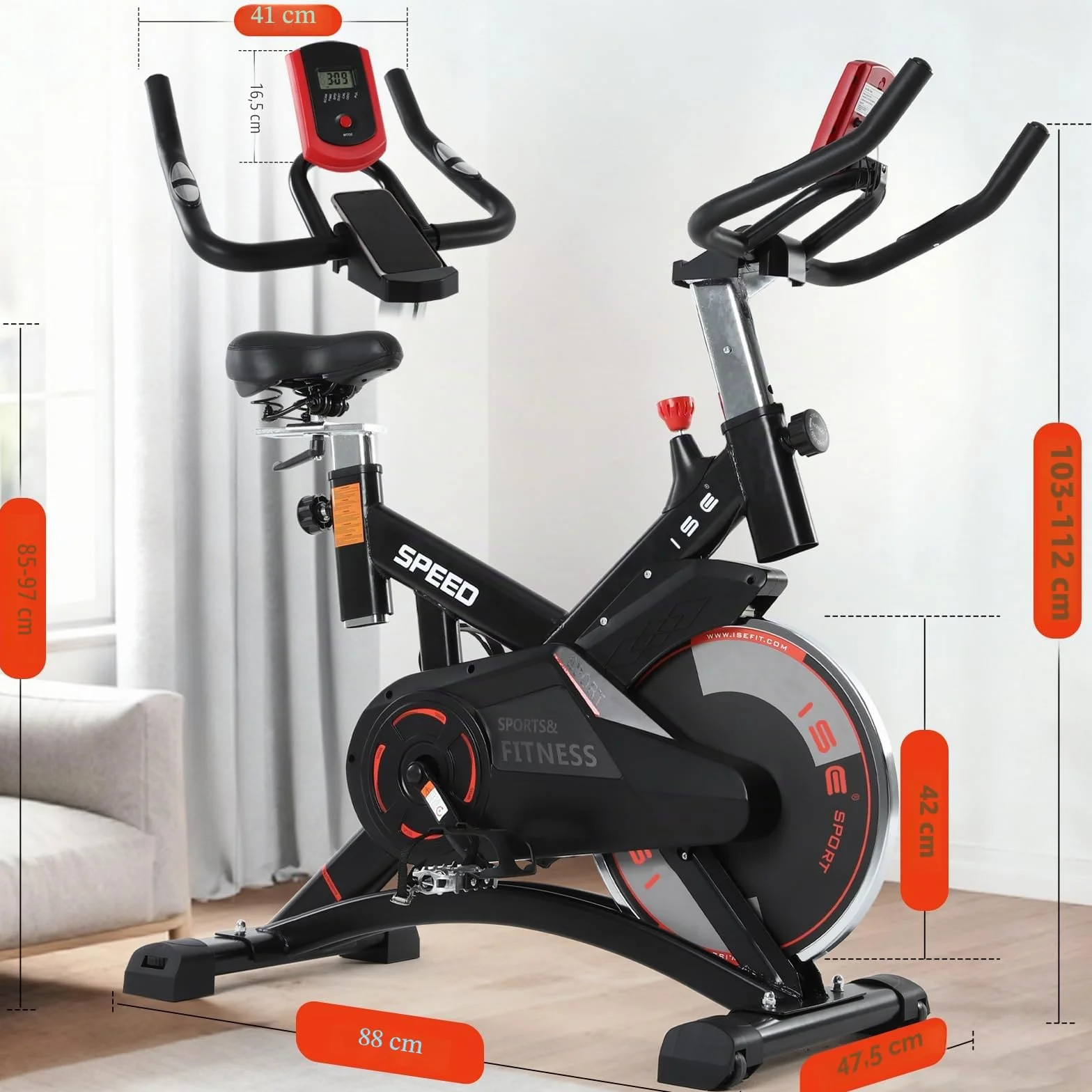 ISE Velo d'Appartement Exercise Bike Cardio-Training Ecran Impulsion Hauteur Réglable