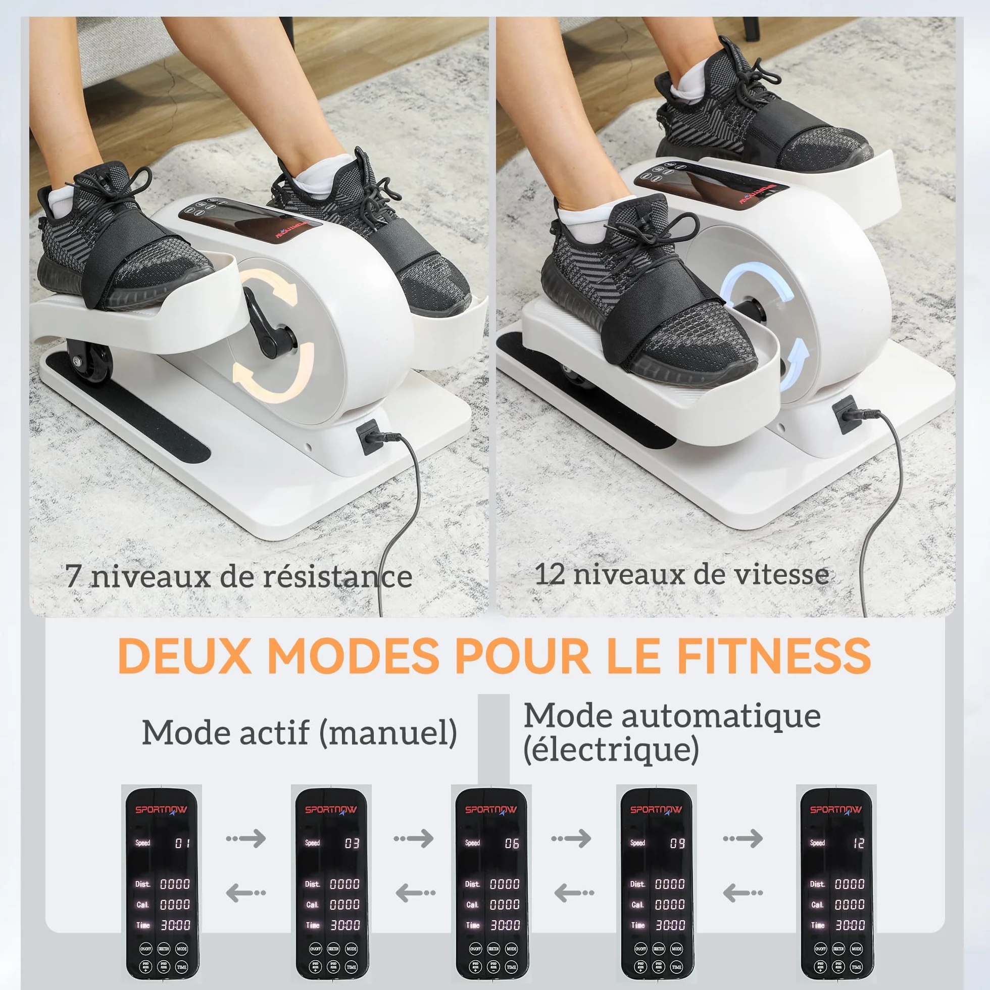SPORTNOW Mini vélo elliptique électrique assis avec écran LED, télécommande et 12 vitesses réglables, Blanc