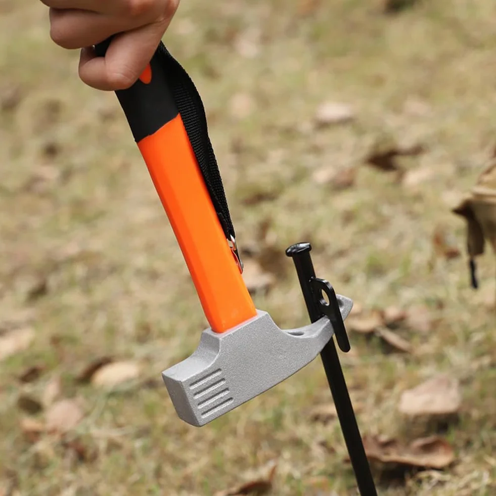 Marteau de Camping en Aluminium avec Crochet et Extracteur de Piquet - Maillet Antidérapant pour Tente