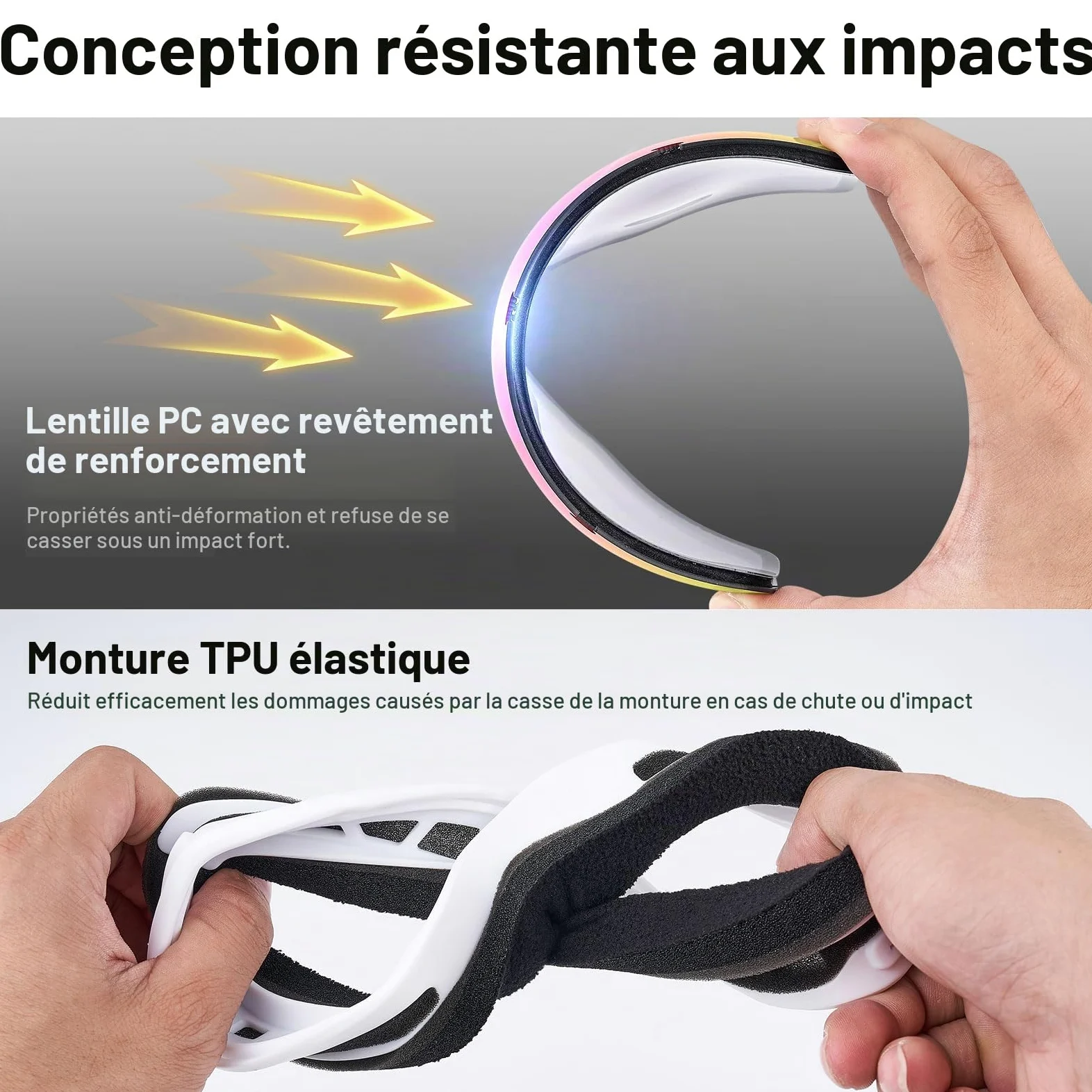Odoland Lunettes de Ski Masque de Snowboard pour Homme & Femme Anti-UV400, Anti-Buée, Coupe-Vent, Lunettes de Protection avec Lentille Sphérique