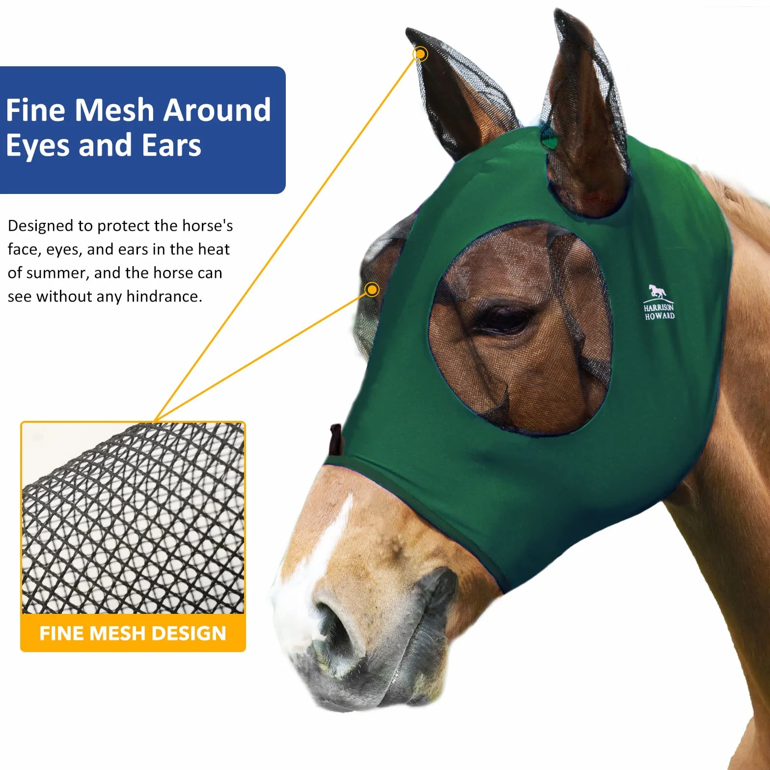 Harrison Howard Masque Anti-Mouches Extensible Protection UV Taille M Vert foncé