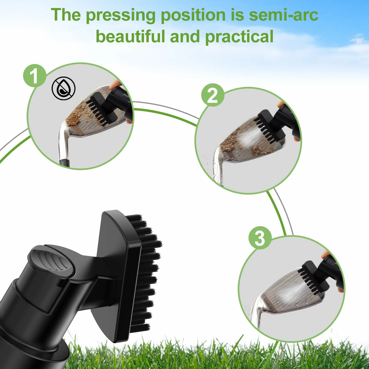 Brosse de nettoyage à 360° pour club de golf avec mousqueton et bouteille d'eau étanche – Outil de nettoyage léger et compact pour clubs de golf, balles et chaussures – Cadeau idéal pour homme