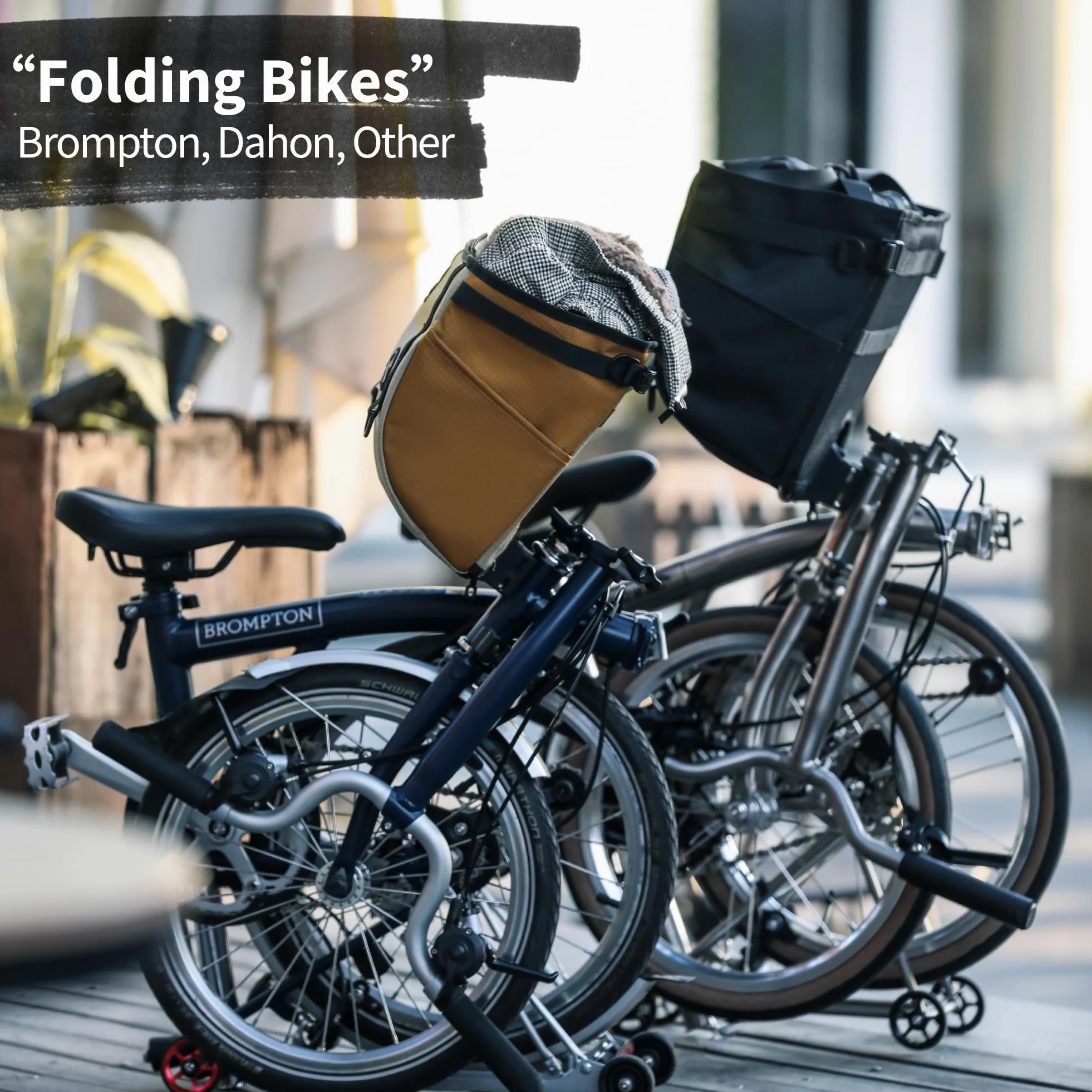 Rhinowalk Sac de panier avant de vélo pour vélos pliants Brompton & Dahon – Sacoche de guidon de 24 l avec fermeture rapide, cadre en aluminium, poche avant avec compartiment pour tablette (noir 24 l)