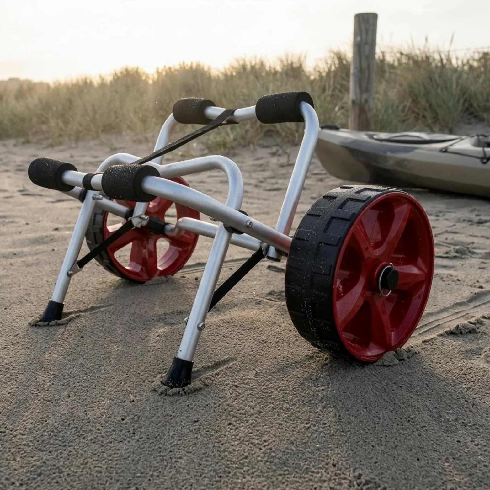 Gralara Chariot Transport Kayak Roues Larges Porte-Bateau Barre Centrale Loisirs Aquatiques, Chariot Pliant