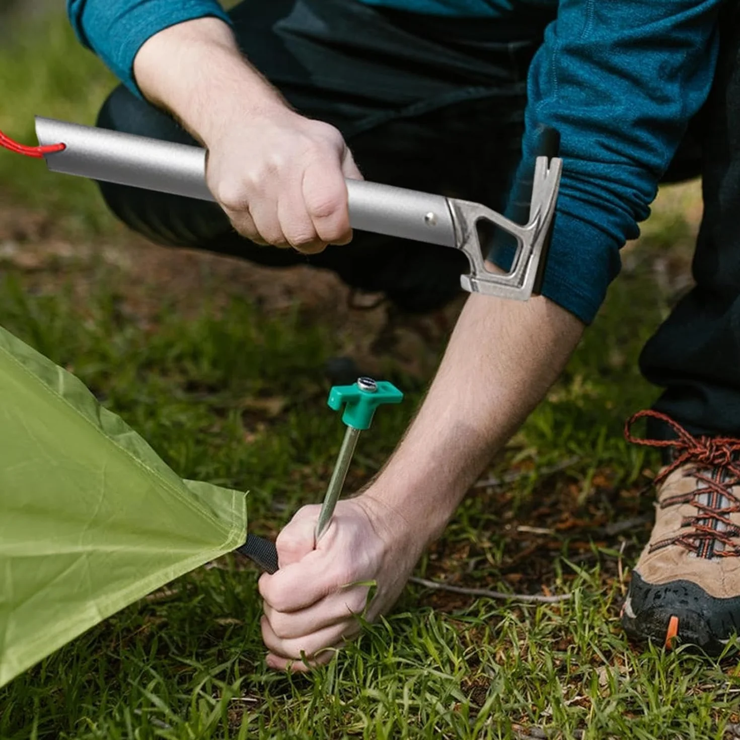 Marteau de Tente de Camping en Acier Inoxydable avec Ouvre-Bouteille et Extracteur de Piquets