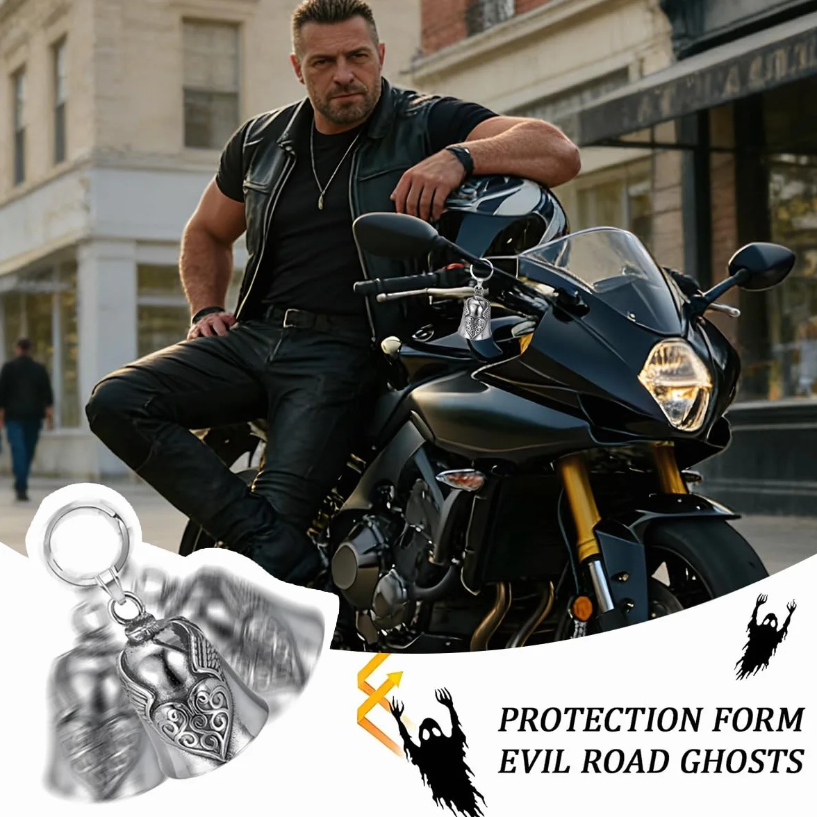 Ruvan Guardian Bell, Clochette Moto Porte Bonheur, Guardian Ride Bell, Guardian Bell Moto Vélo, Acier Inoxydable Moto En Forme D'ange Gardien À Suspendre