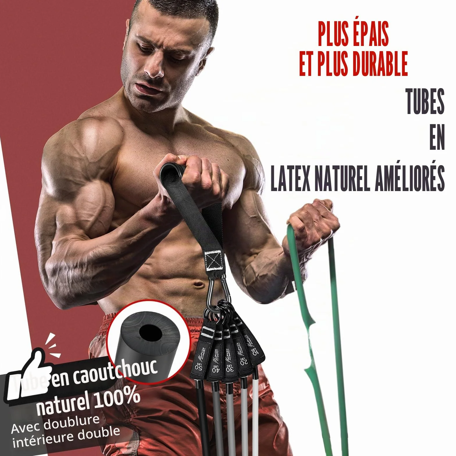 Bande Élastique Fitness Lot de 5 avec Poignées Sangles de Cheville et Ancre de Porte - Kit Complet Musculation Pilates Yoga