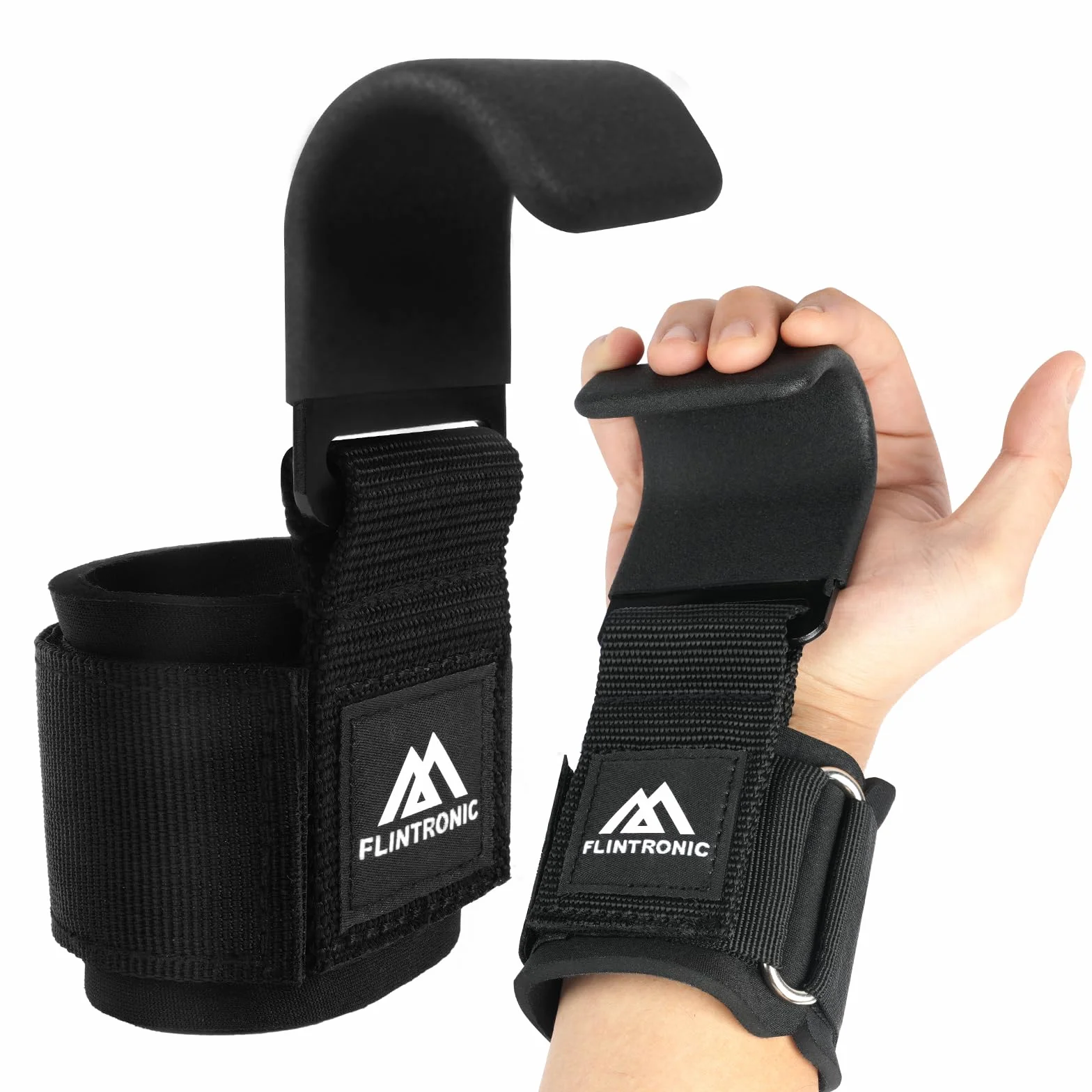 Flintronic Crochets d'haltérophilie 8 cm Néoprène Rembourré Bandage Poignet pour Powerlifting Levage Tirage Barre Crossfit