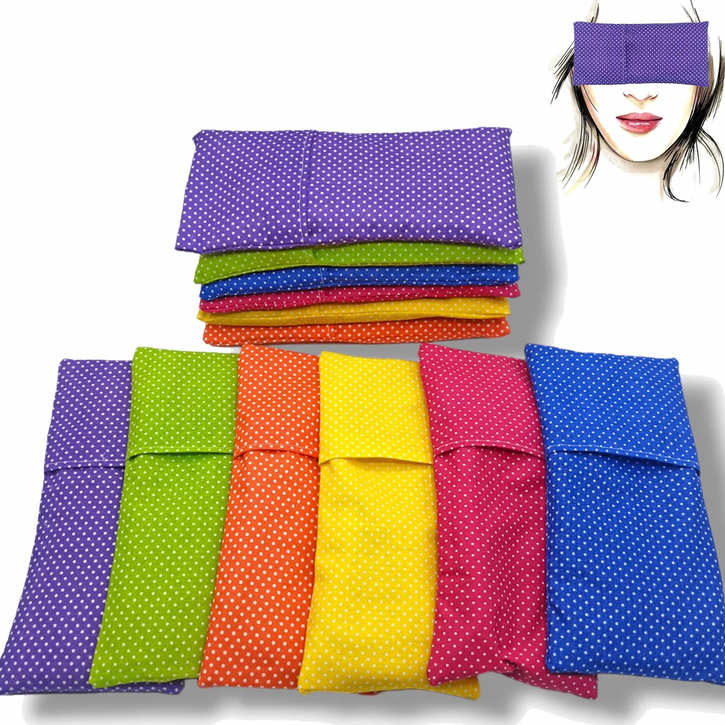 Coussins pour les yeux Pack 12 Colori - Graines de Lavande et de Riz - Yoga Méditation Relaxation