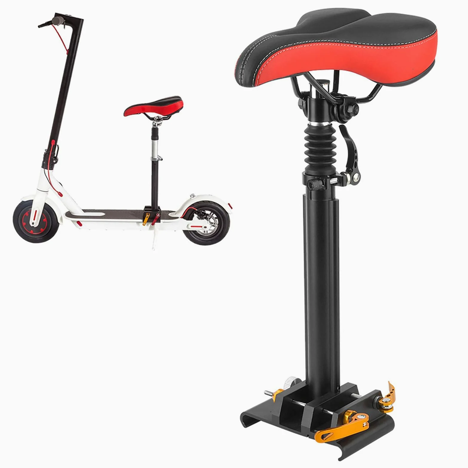 Dilwe Selle de Siège de Scooter électrique Réglable et Durable, Scooter M365 Confortable et Résistant aux Chocs pour la Plupart avec 15 à 20 Cm, adapté aux Routes Accidentées Noir Rouge
