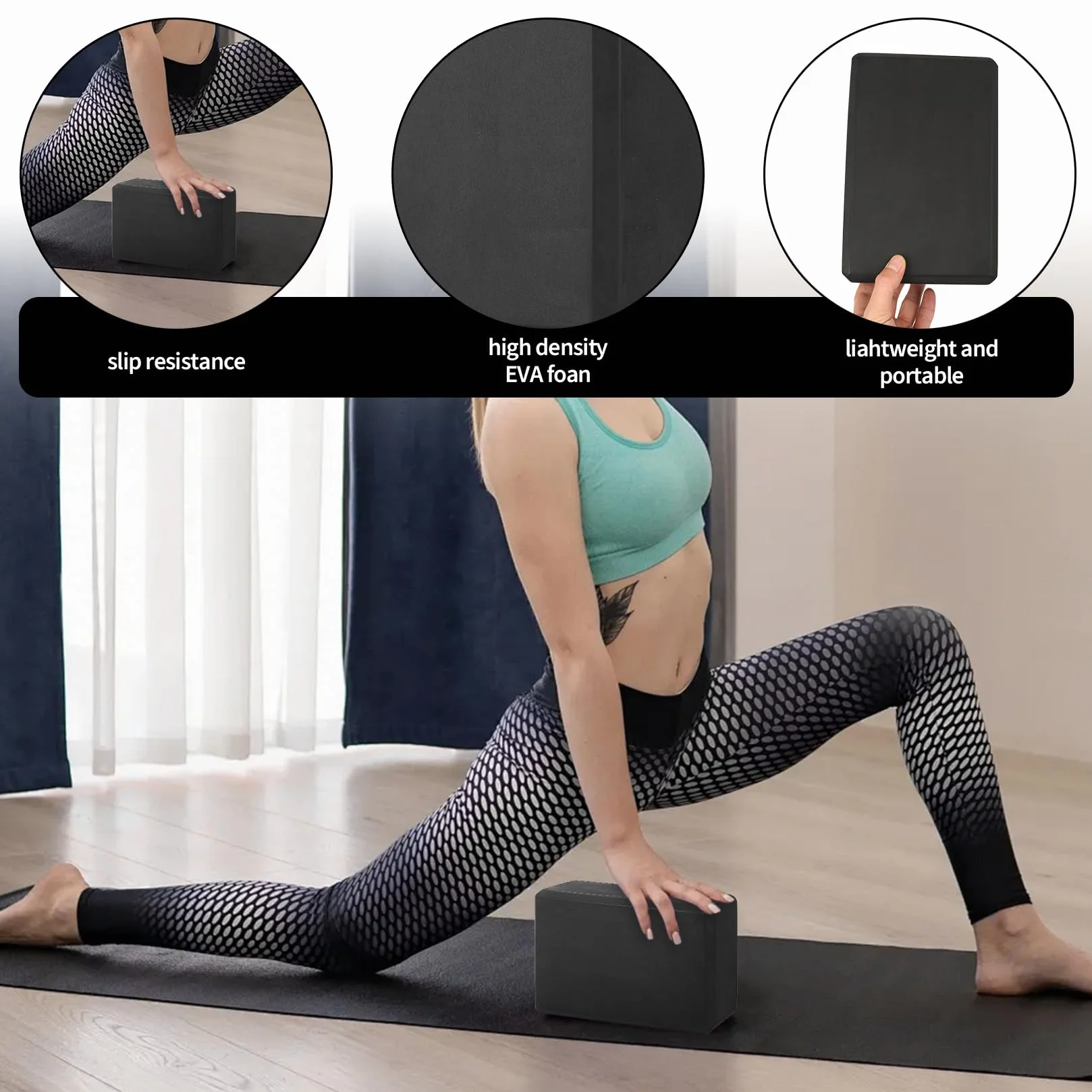 Brique Yoga Blocks Mousse EVA Haute Densité Antidérapants 29,9 x 22,9 x 7,6 cm