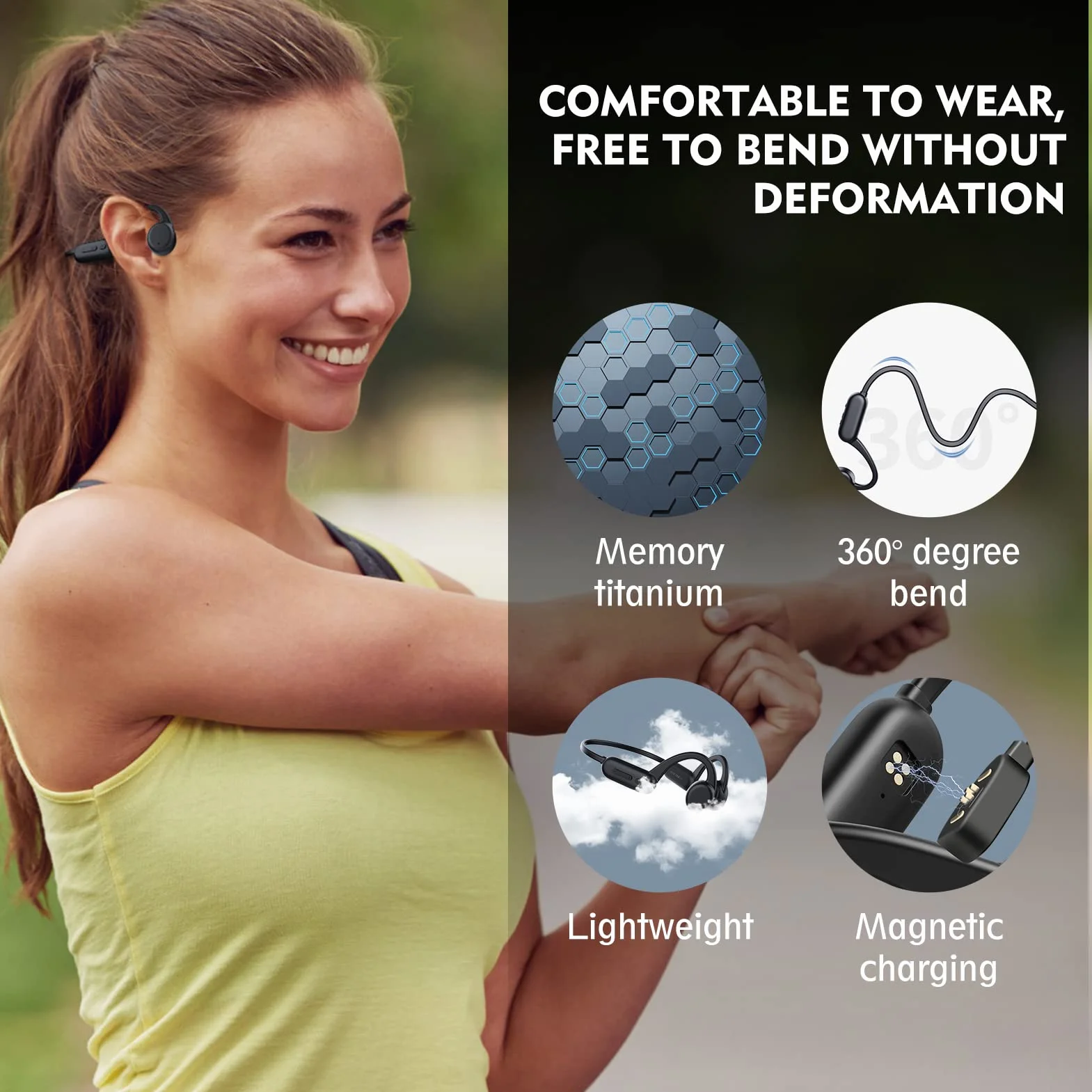 Casque à conduction osseuse IP68 Bluetooth 5.0 Open Ear lecteur MP3 mémoire 8G natation course cyclisme