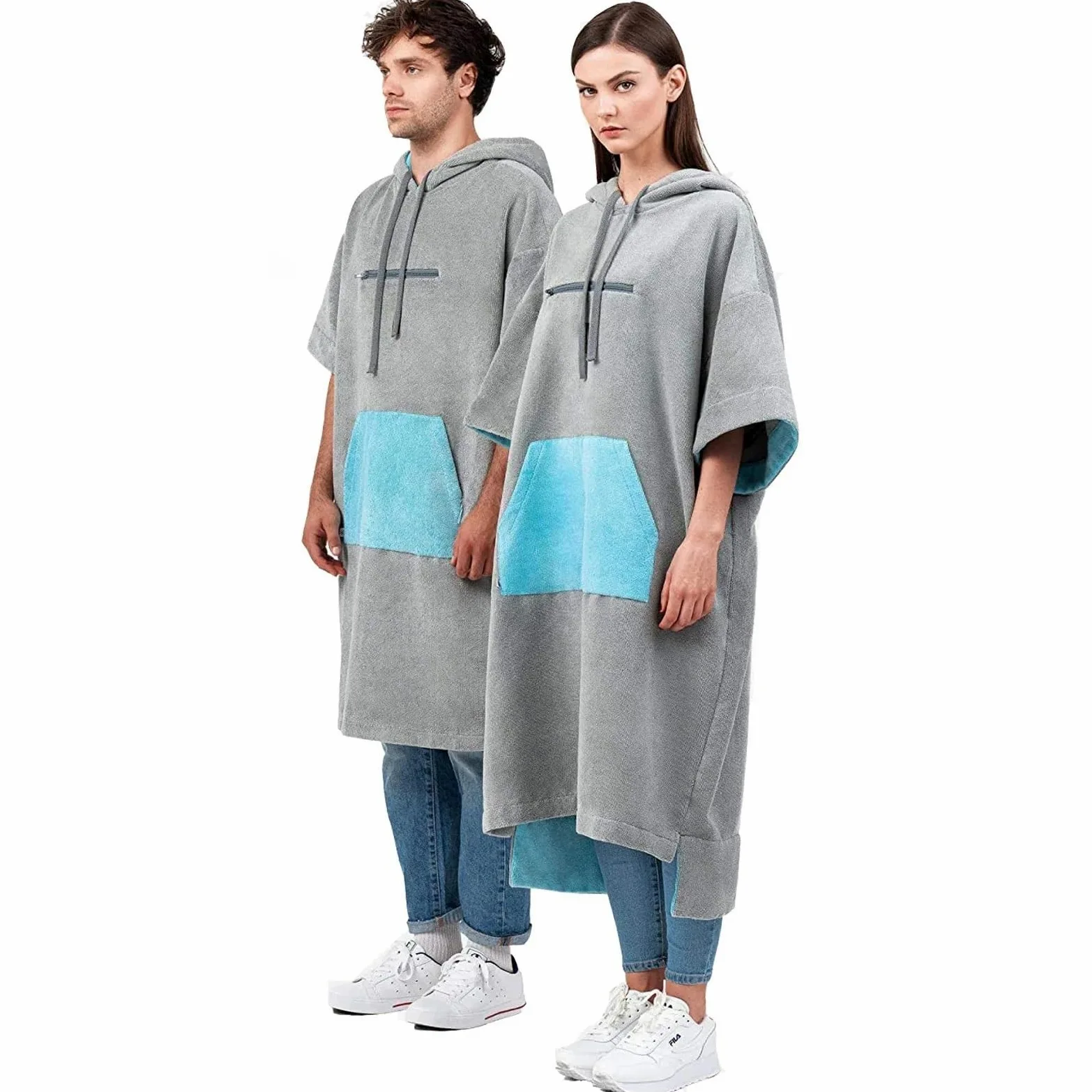 Changement de Robe Poncho de Plage, Natation, Surf, for Adulte, épais, Peignoir à Capuche, for Le Sport en Plein air, Serviette Bain, Cape plongée(Blue Gray)