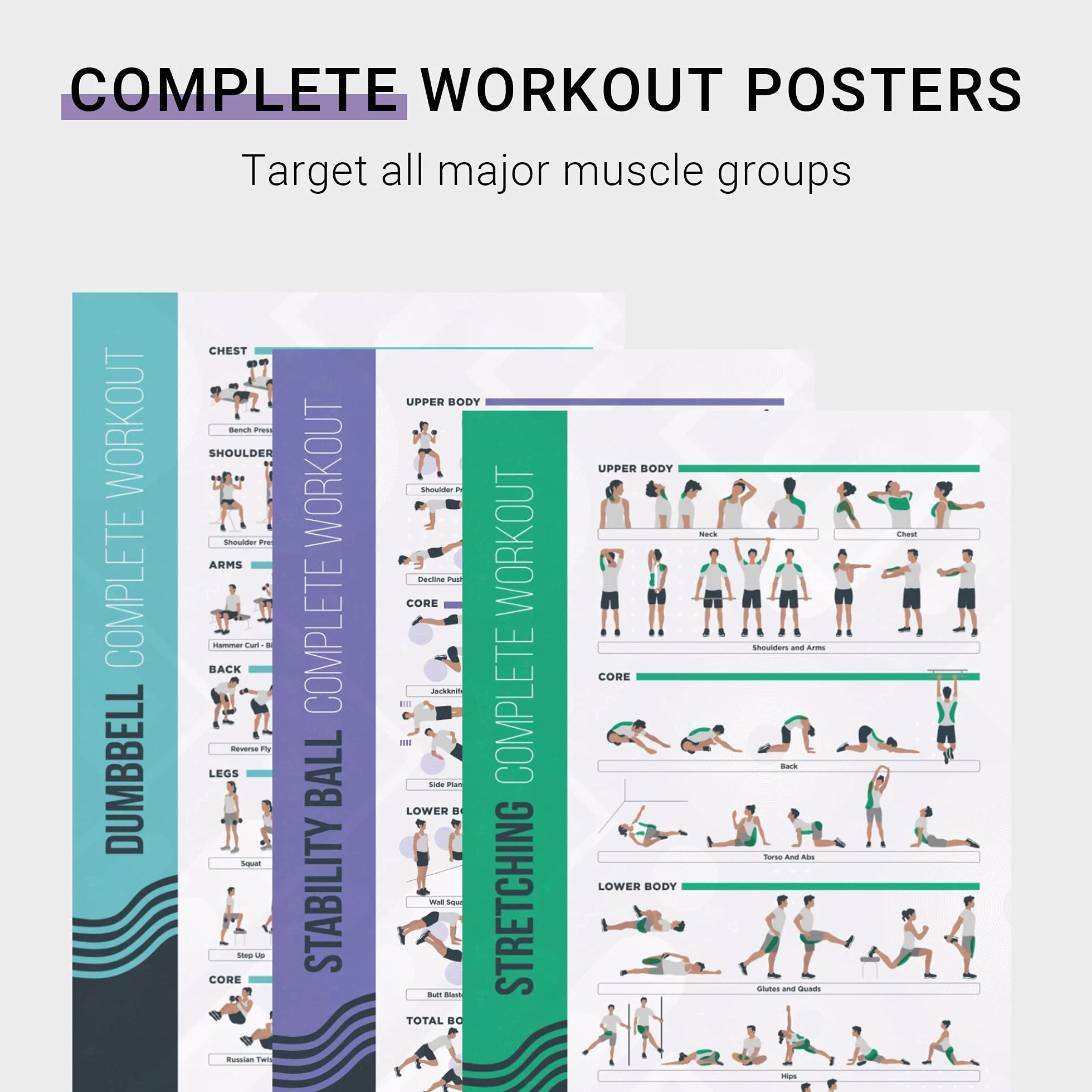 PosterMate 8 Posters Fitness Exercices Entrainement Haltère Affiche Routine Sportive Poids Libres 51x76 cm