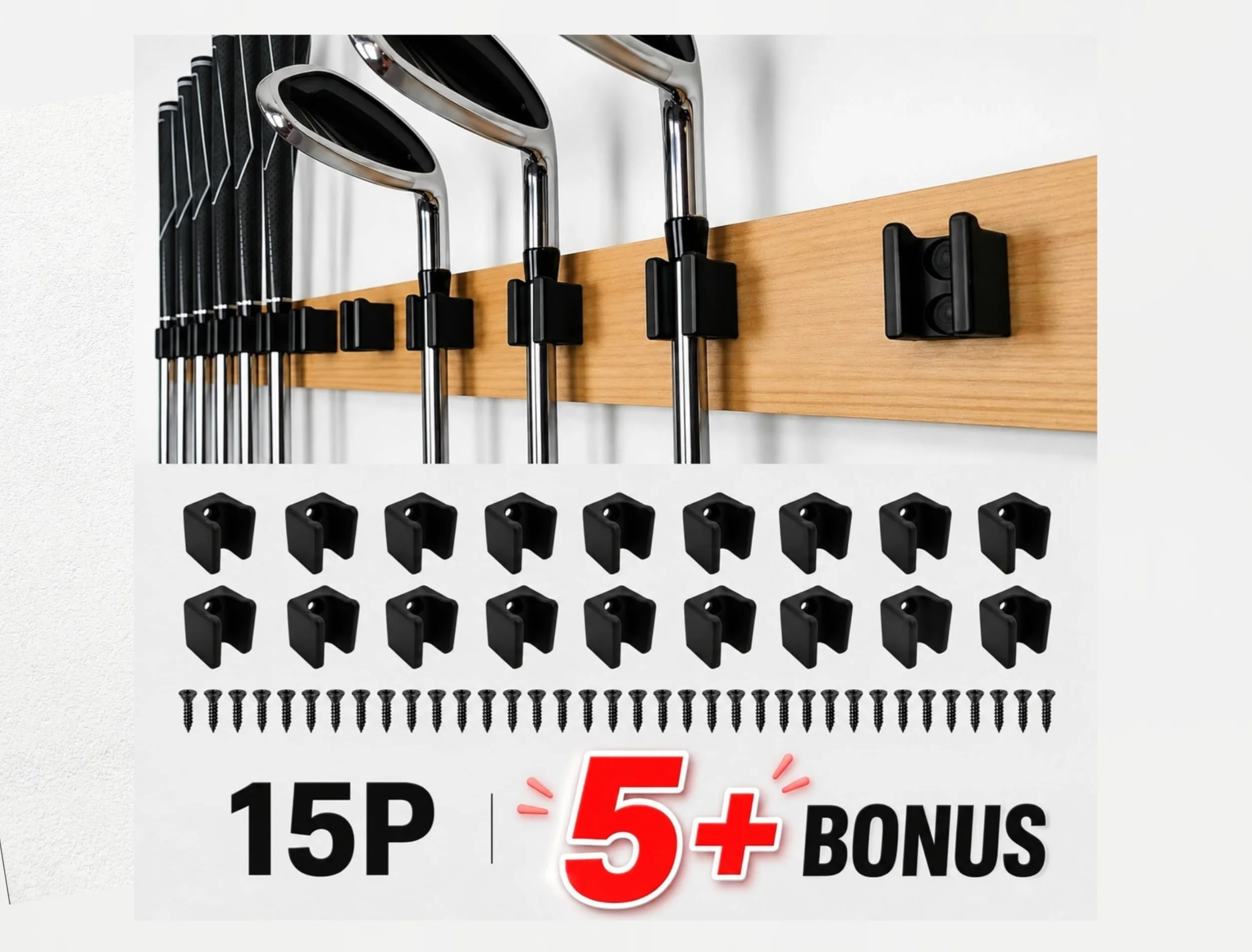 Lot de 20 supports muraux pour club de golf, gris 15 mm
