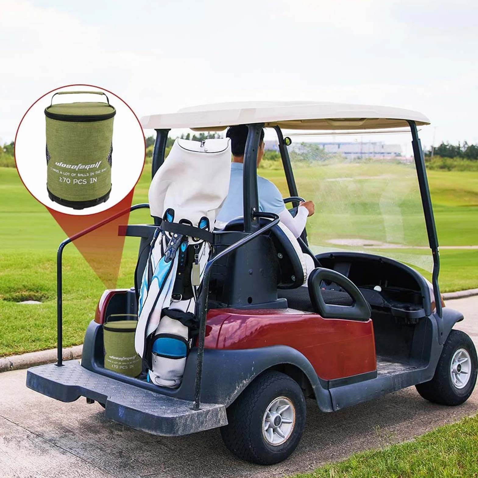 Pochette pour balle de golf cylindrique grande capacité avec fermeture éclair portable pliable léger pingpong