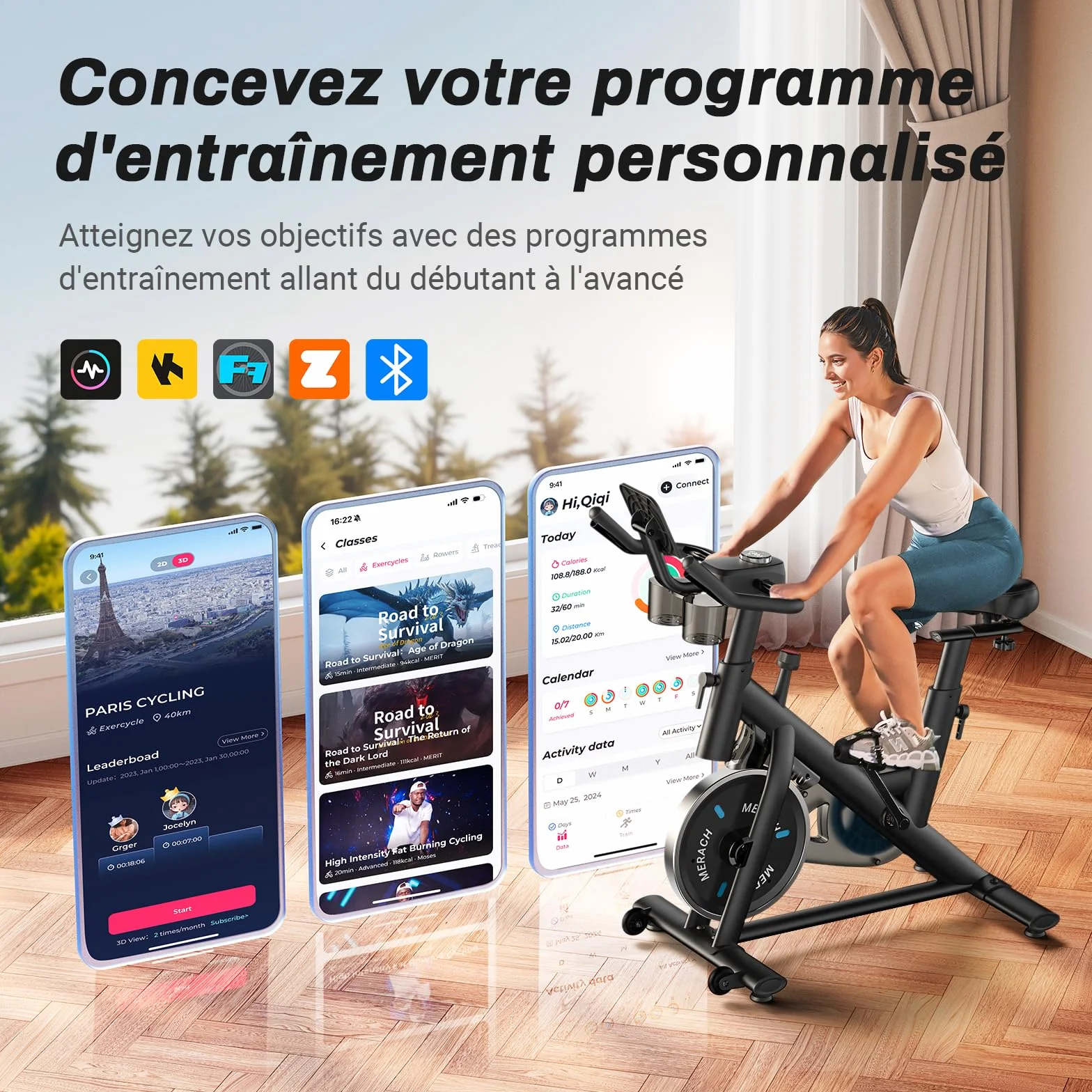 MERACH Vélo d'Appartement Fitness Intérieur Silencieux Résistance Réglable Écran LCD Capacité 136KG