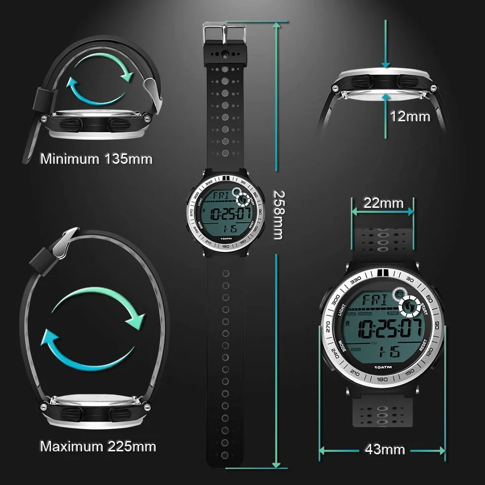 Montre Sport Homme Etanche 100 Mètres Pédomètre Chronomètre Réveil Calendrier Rétroéclairage