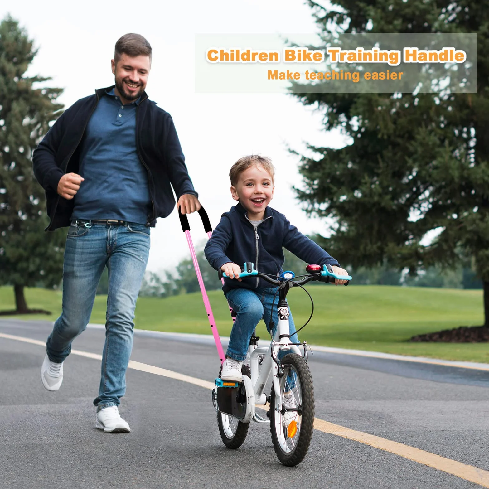 MOSHAY Barre de poussée pour vélo enfants Rose-1
