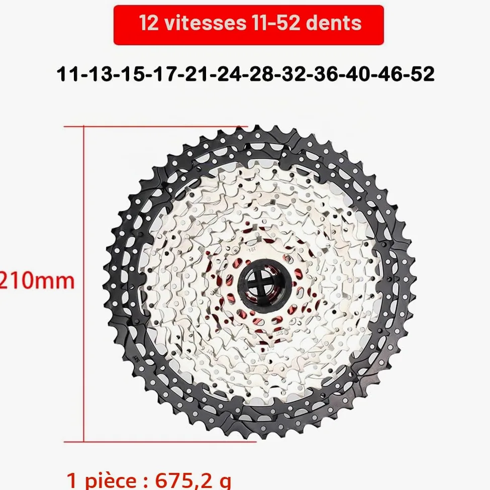 CYSKY Cassette de vélo 12 Vitesses 11-50/11-52 Dents Cassette Compatible avec Shimano Sram Sunrace, Convient pour VTT, vélo de Route