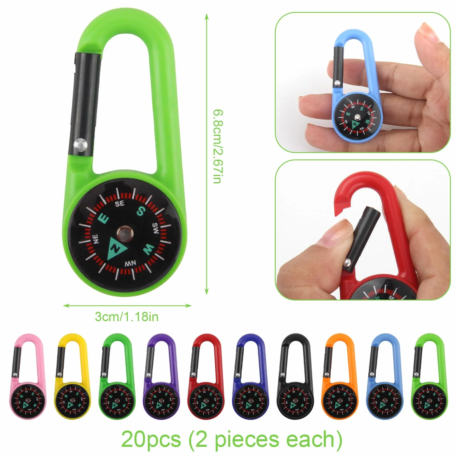 Brújula Senderismo Niños Portátil con Mosquetón Multicolor 20 Piezas