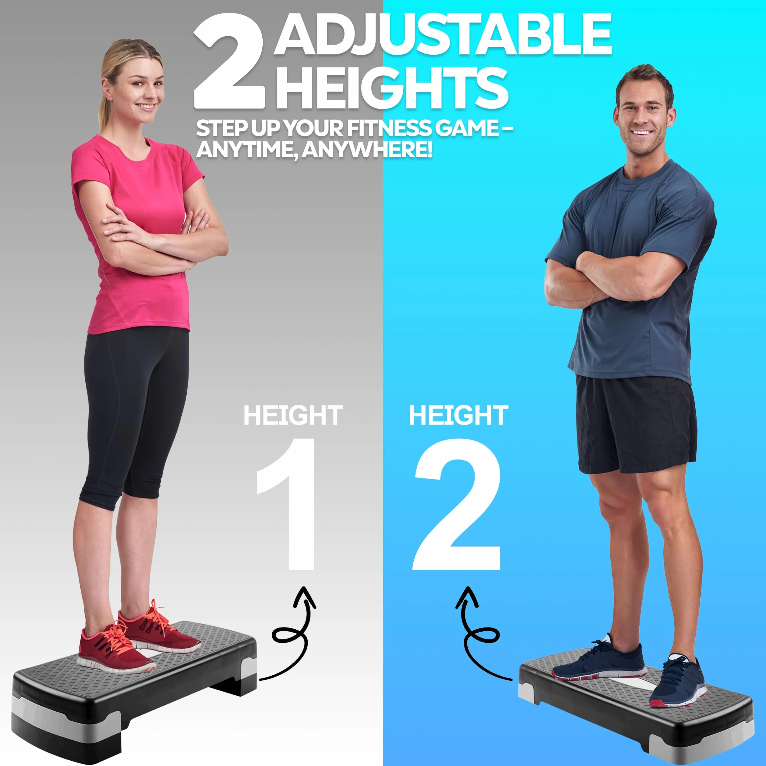 TechFit Stepper Aérobic Ajustable avec Trépieds - Hauteur Réglable, Surface Antidérapante, Poids Max 120kg, Pliable, Compact