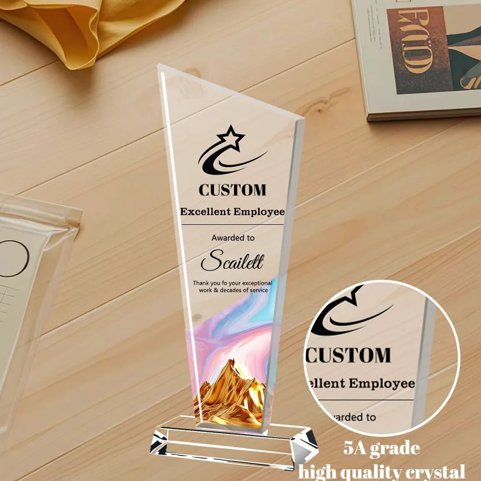 Trophée en Cristal Personnalisé | Plaque sur Mesure avec Logo/Photo/Texte | pour Événements d'entreprise, Sports et Reconnaissance Employé