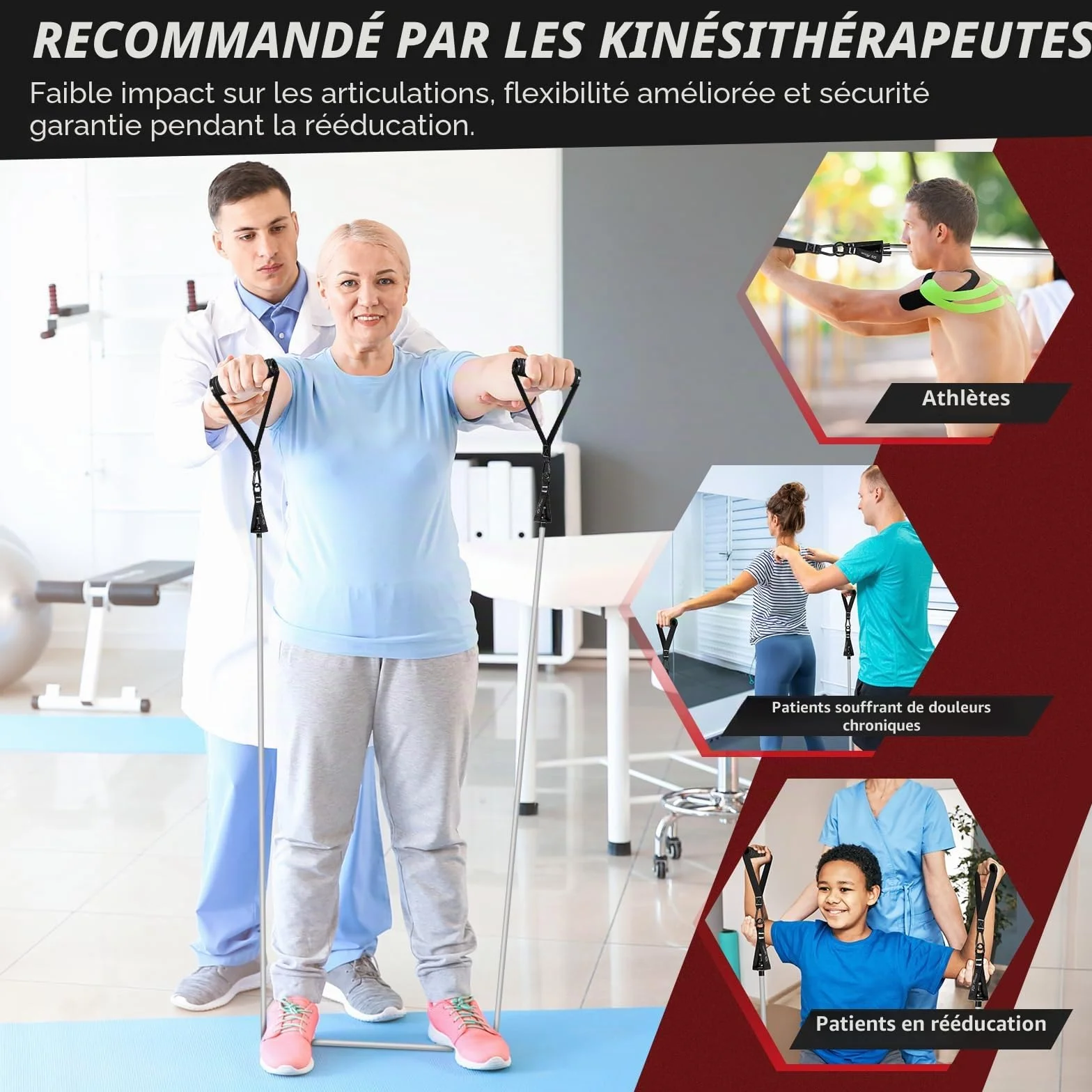Bande Élastique Fitness Lot de 5 avec Poignées Sangles de Cheville et Ancre de Porte - Kit Complet Musculation Pilates Yoga