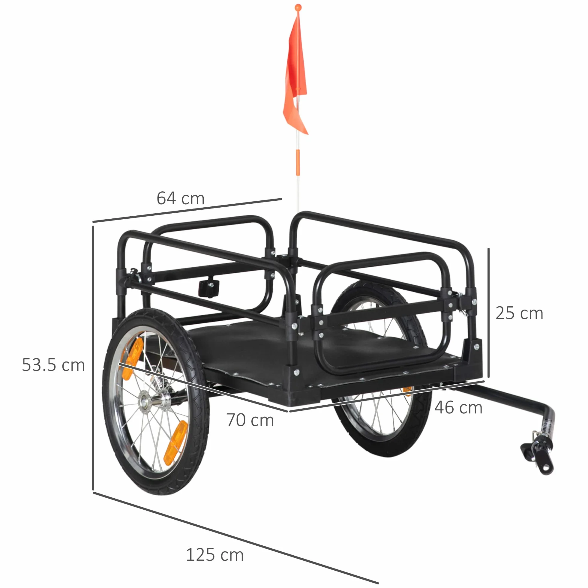 HOMCOM Remorque Pliable pour Vélo en Acier Roues 16 Pouces Charge 40 kg