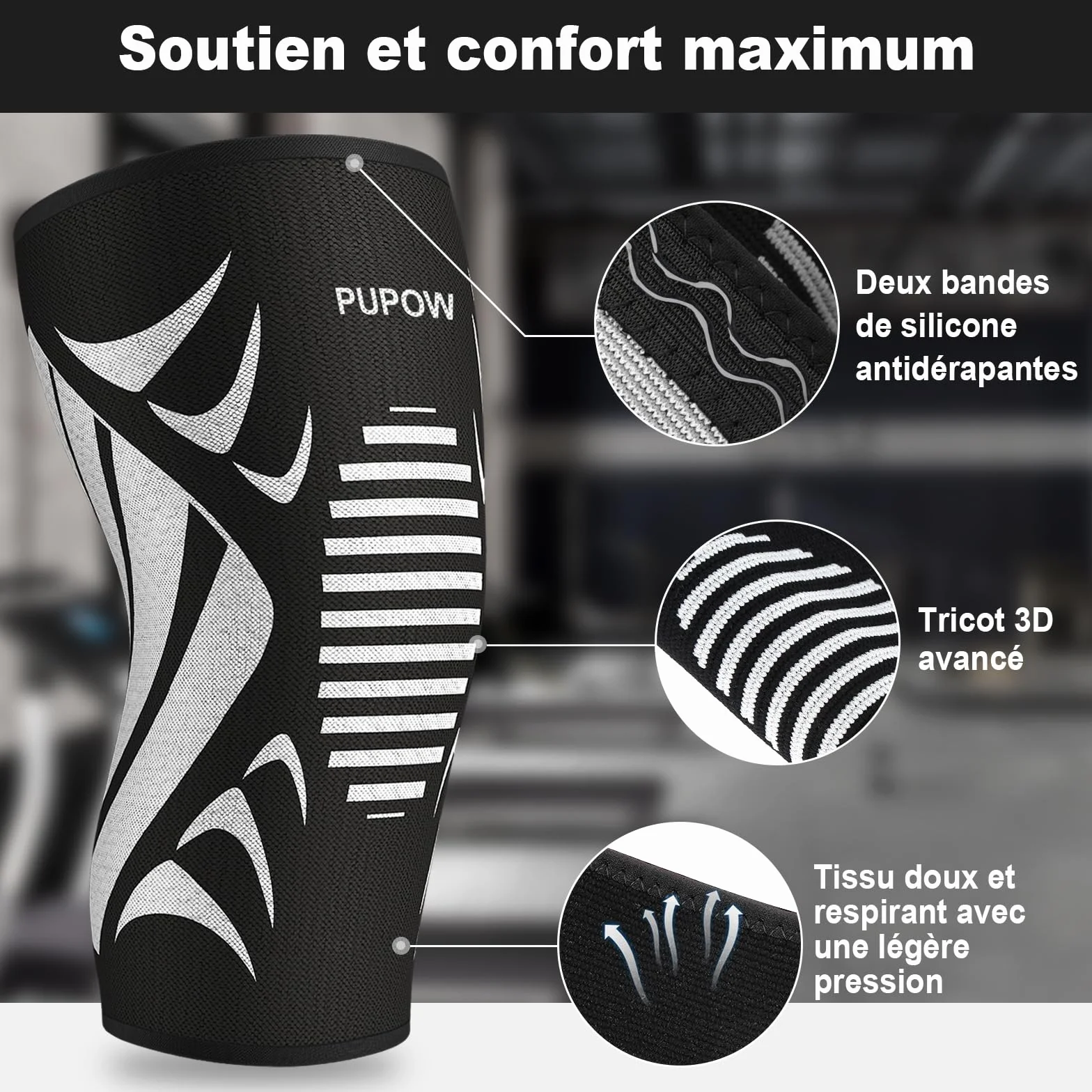Genouillère Élastique Respirant Compression Sports Rotulienne Ligamentaire Arthrose Genou Volley-Ball Course L 42-47CM