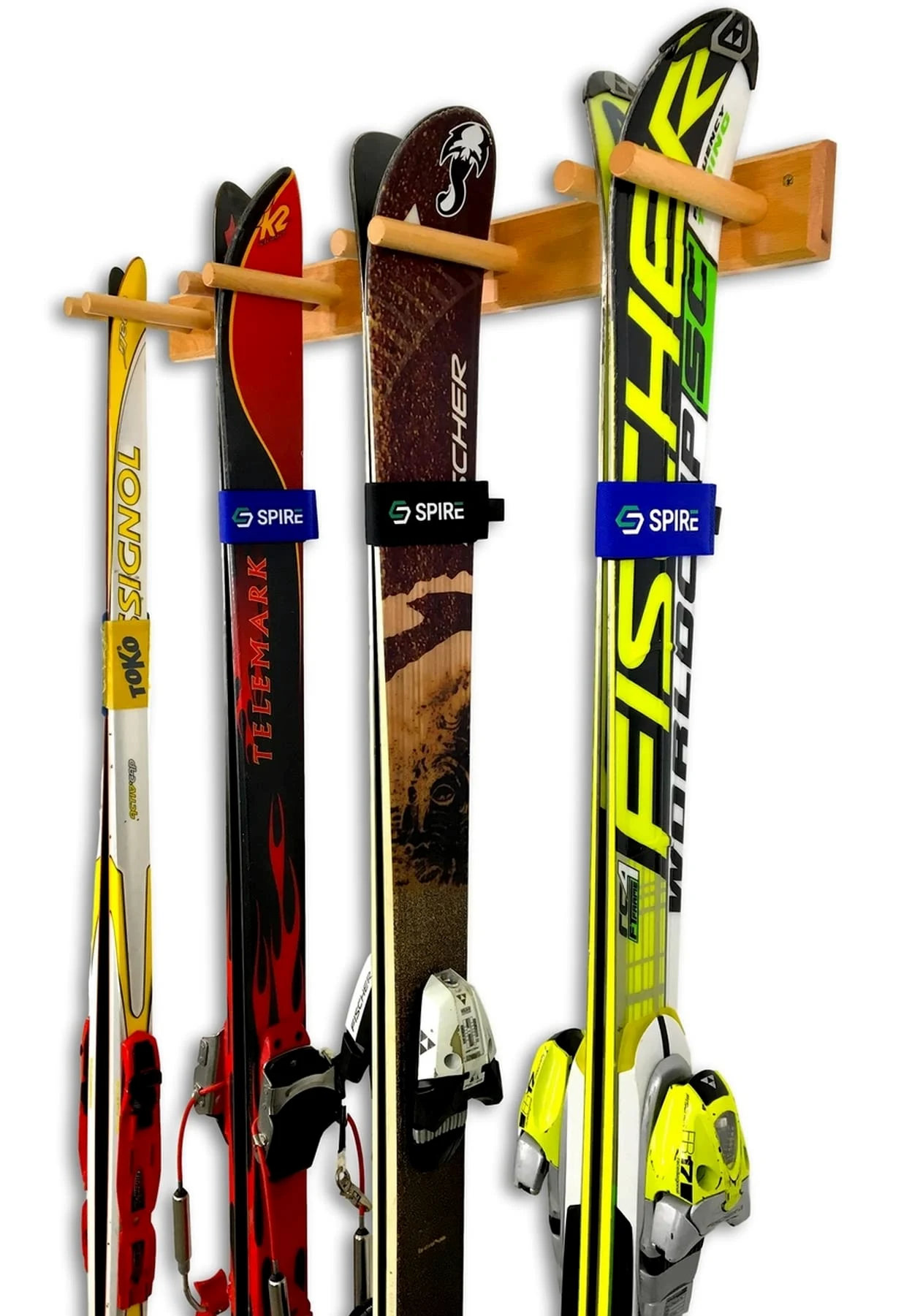 StoreYourBoard Support à skis en bois, 4 paires de rangement pour skis, système de montage en bois pour la maison et le garage, bois (Naturel)