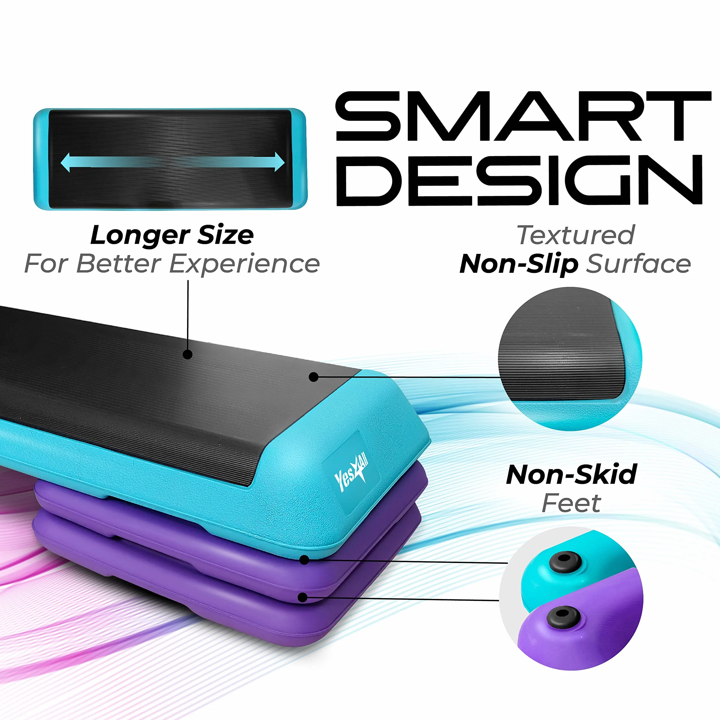 Yes4All Stepper aérobique avec hauteur réglable 10cm 15cm 20cm - Plateforme de fitness pour maison et gymnase