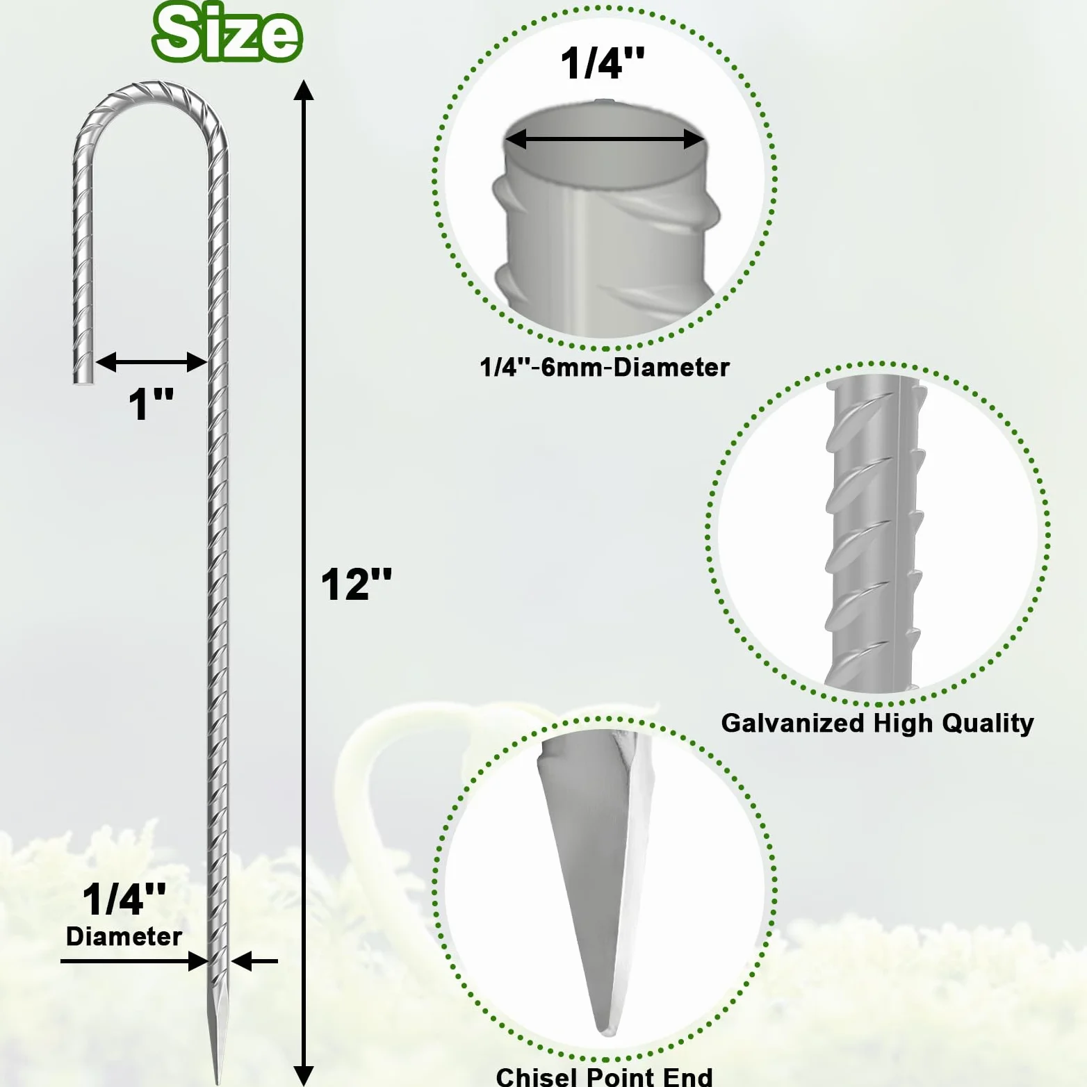 VVOKGO Rebar-Stakes-Lot de 20 piquets de Tente galvanisés très résistants de 30,5 cm avec extrémité biseautée pour Maison rebondissante, tentes de Camping, décorations gonflables d'extérieur