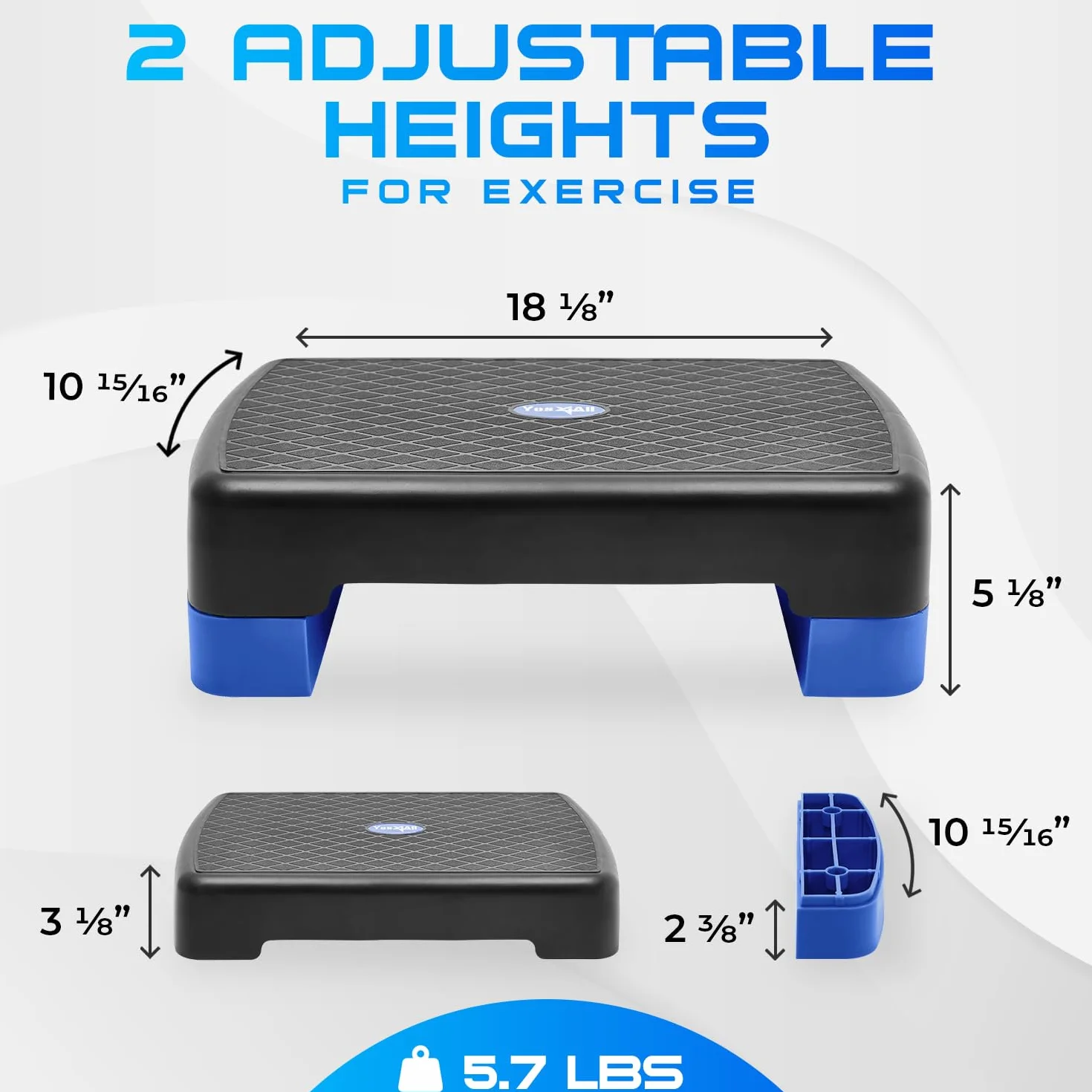 Yes4All Plateforme d'exercice aérobic 48 cm avec 2 rehausseurs hauteur réglable 7,6 cm 15,2 cm