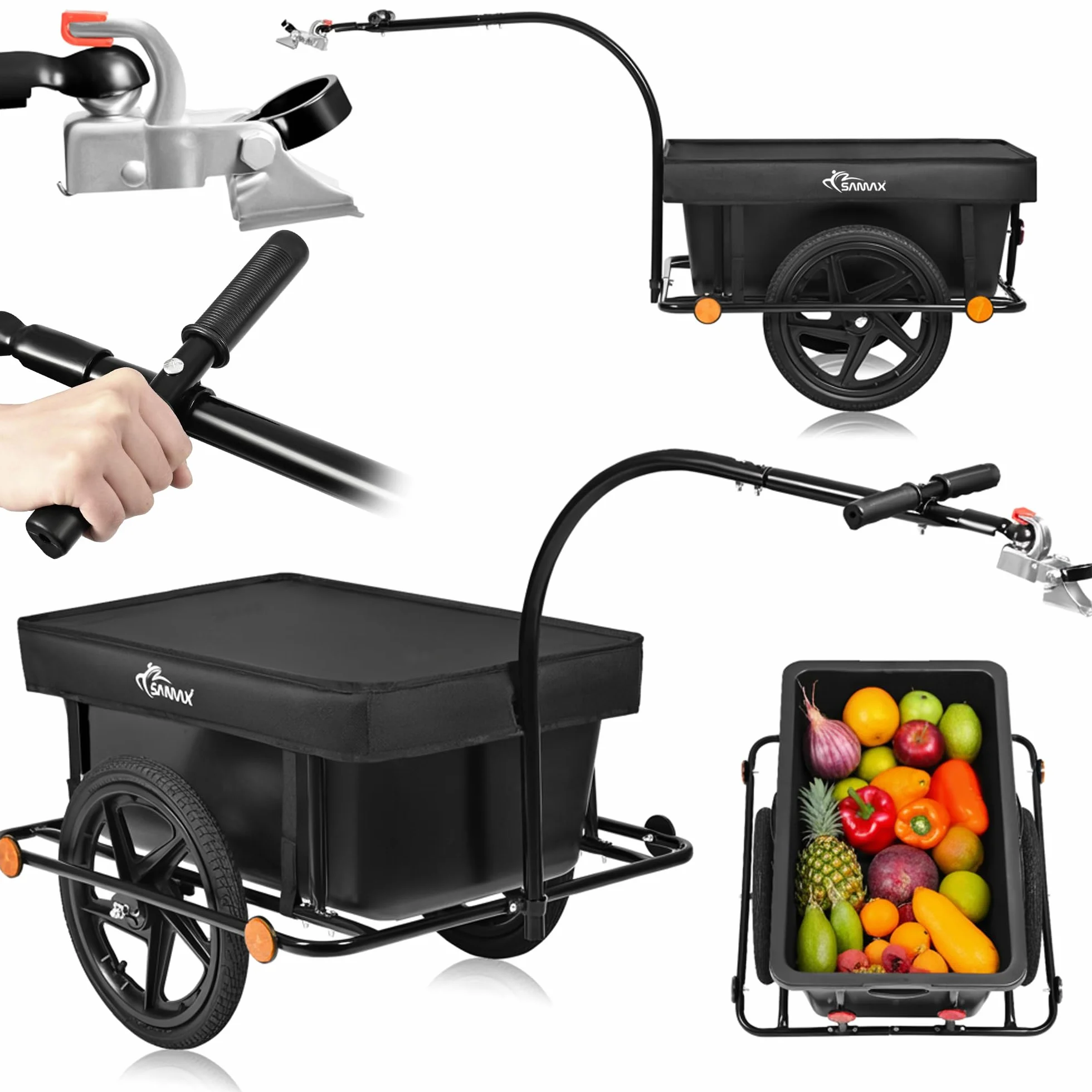 SAMAX Remorque de Vélo Chariot de Transport Haute Traction avec Poignée et Bâche