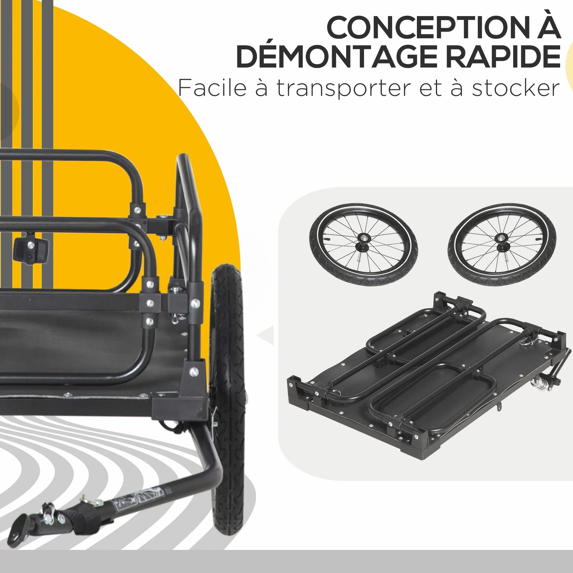 HOMCOM Remorque Pliable pour Vélo en Acier Roues 16 Pouces Charge 40 kg