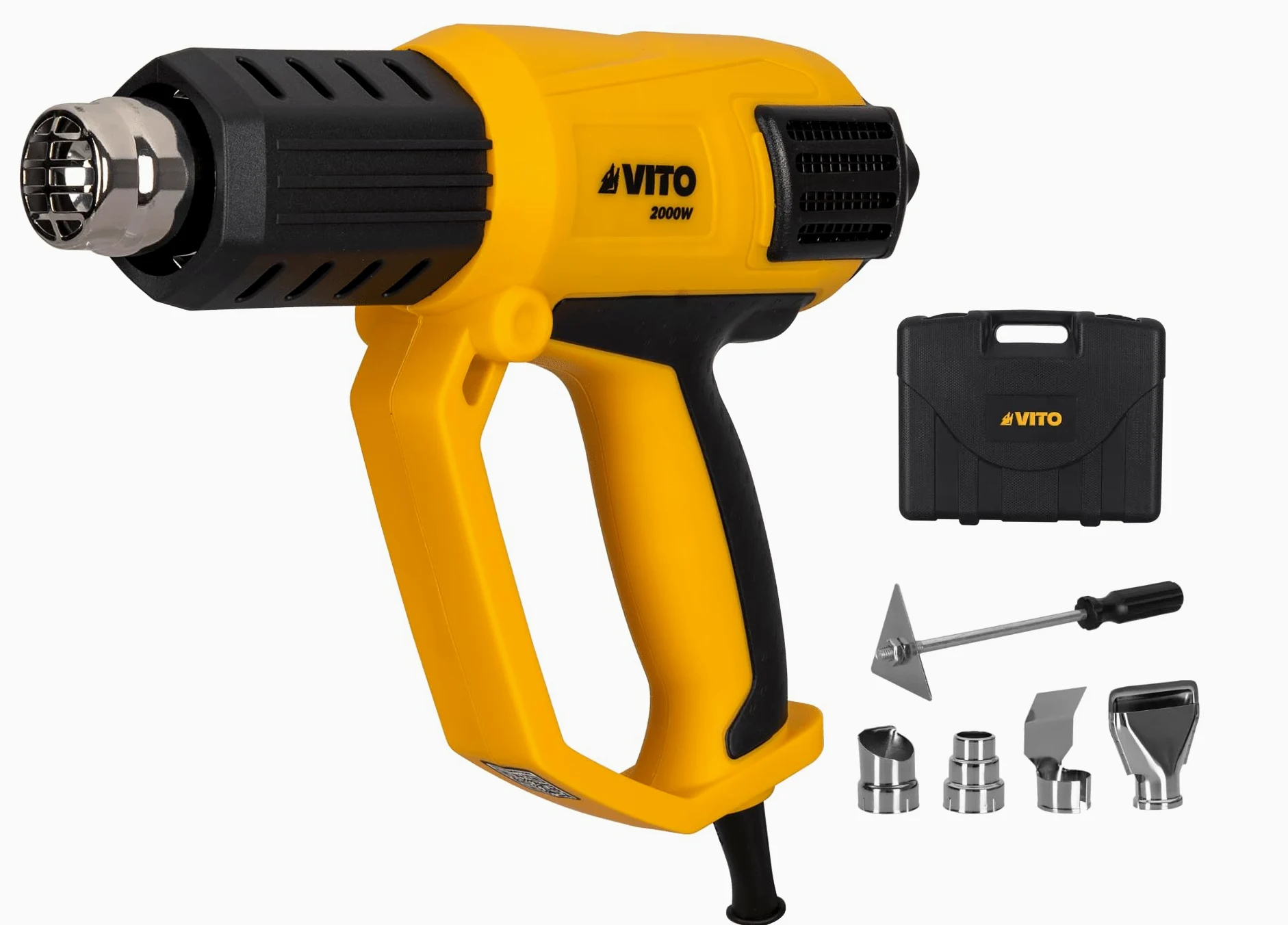 VITO - Pistolet a air chaud 2000W Décapeur thermique 3 Vitesses 50°à 600° 5 Accessoires Mallette