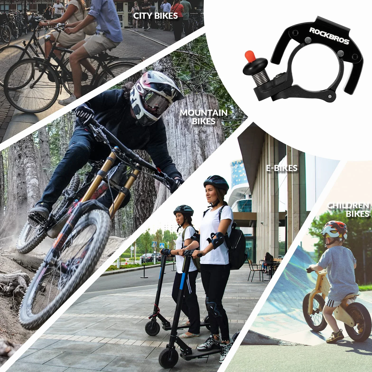 ROCKBROS Sonnette de Vélo 90-100dB Clochette Fort Guidon 22,2mm Étanche pour Vélo Électrique VTT Pliable Enfant