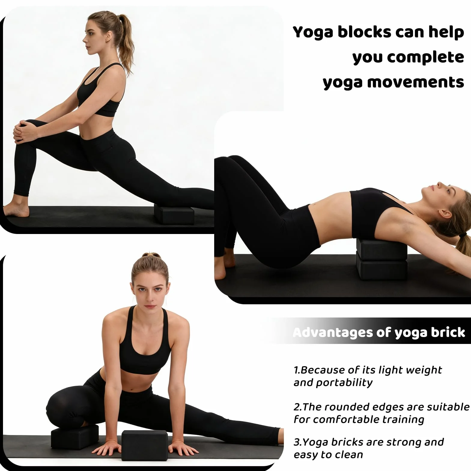 Blocs de yoga en mousse EVA haute densité antidérapants légers Lot de 2 pour Pilates, méditation et étirements