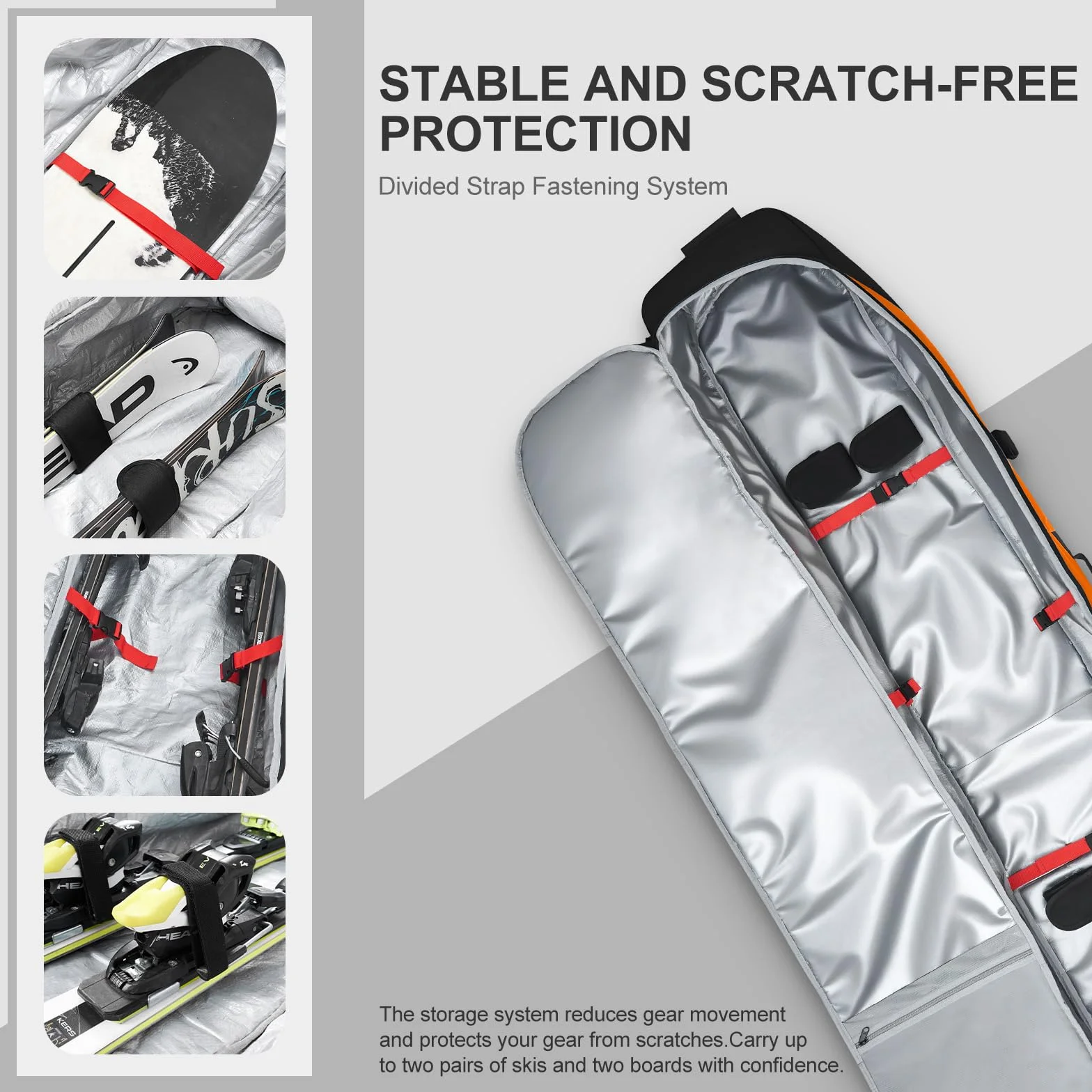 Odoland Housse à Skis Roulant 170/190 cm Sac à roulettes pour Snowboard Tissu Oxford 900D Imperméable