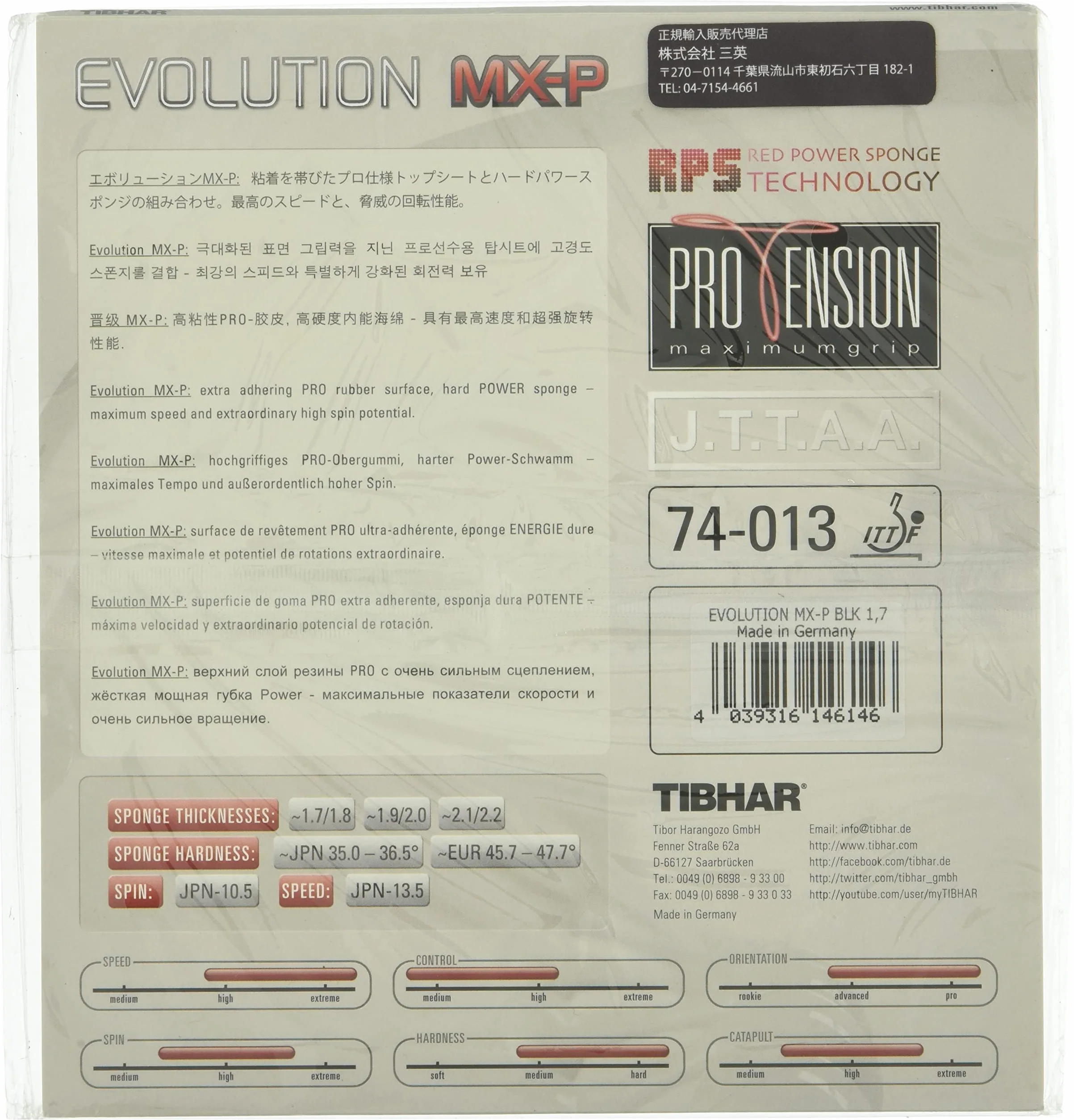 TIBHAR Evolution MX-P Caoutchouc de Tennis de Table