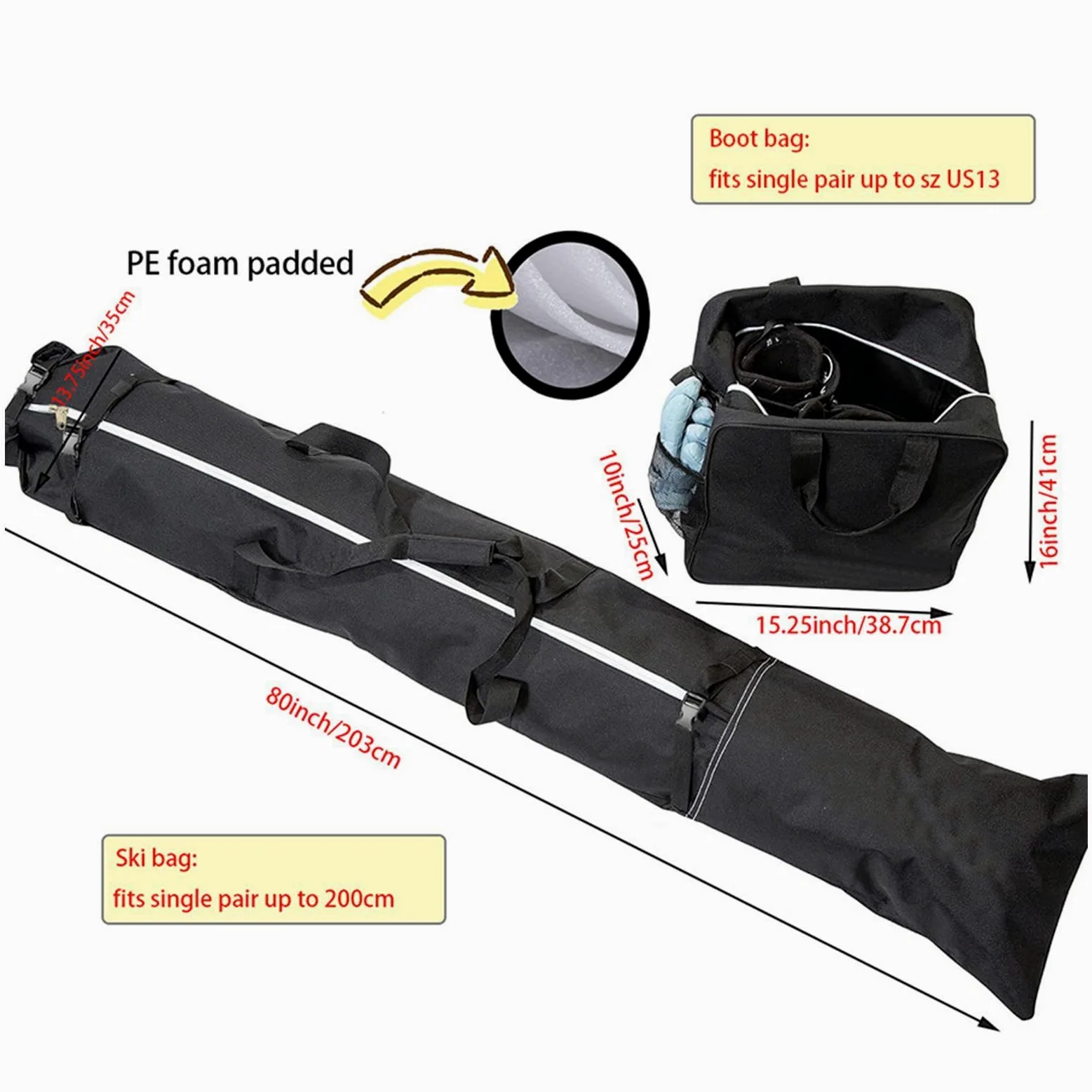 Générique Sacs De Ski Pack Imperméable en Tissu Oxford Épais et Rembourré | Housse De Transport À Skis Pour Passionnés Ados Adultes Protection Chaussures Objets De Contre