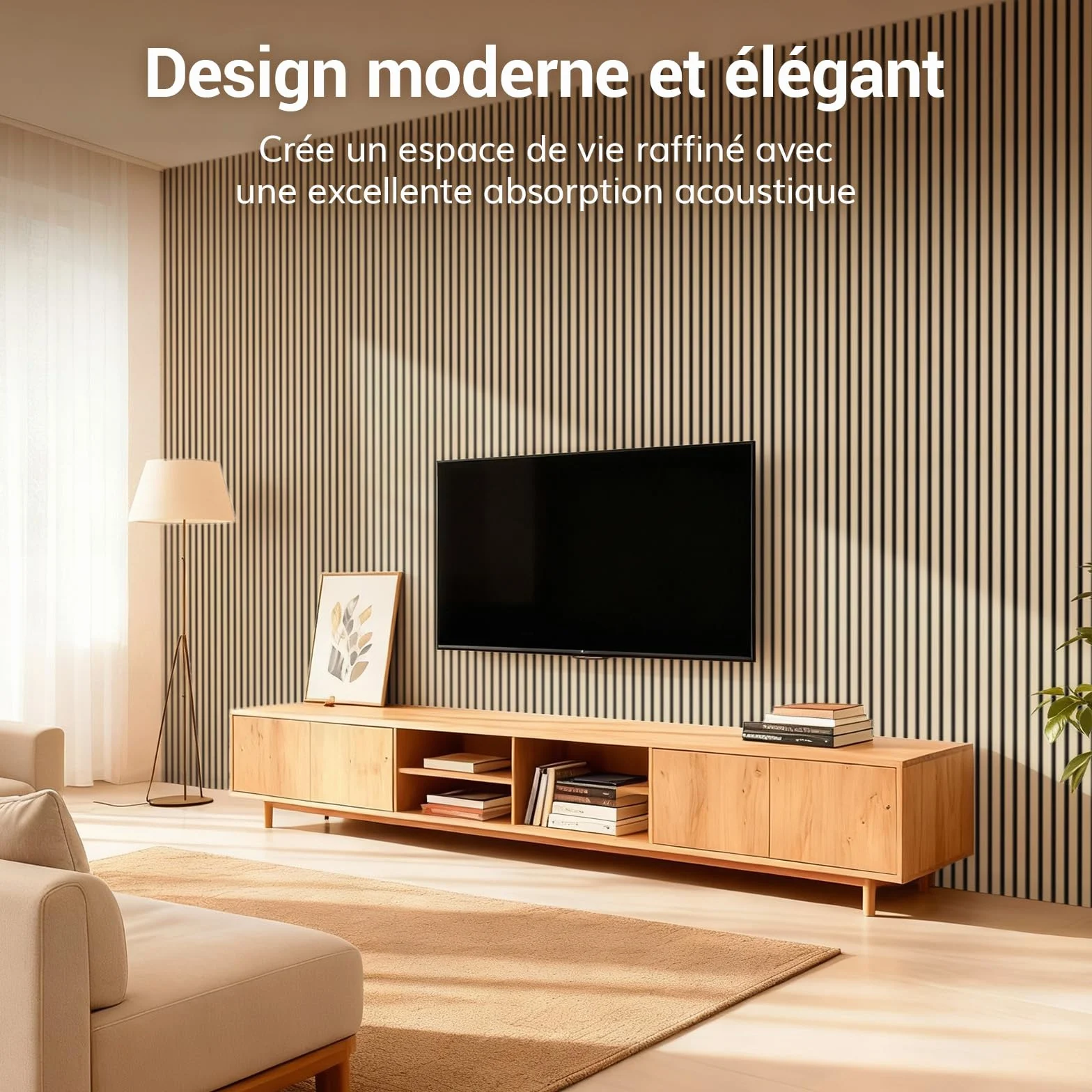 TONOR Panneau Mural Decoratif Bois 120x60cm 2.88㎡ Acoustique 3D Insonorisant Chêne