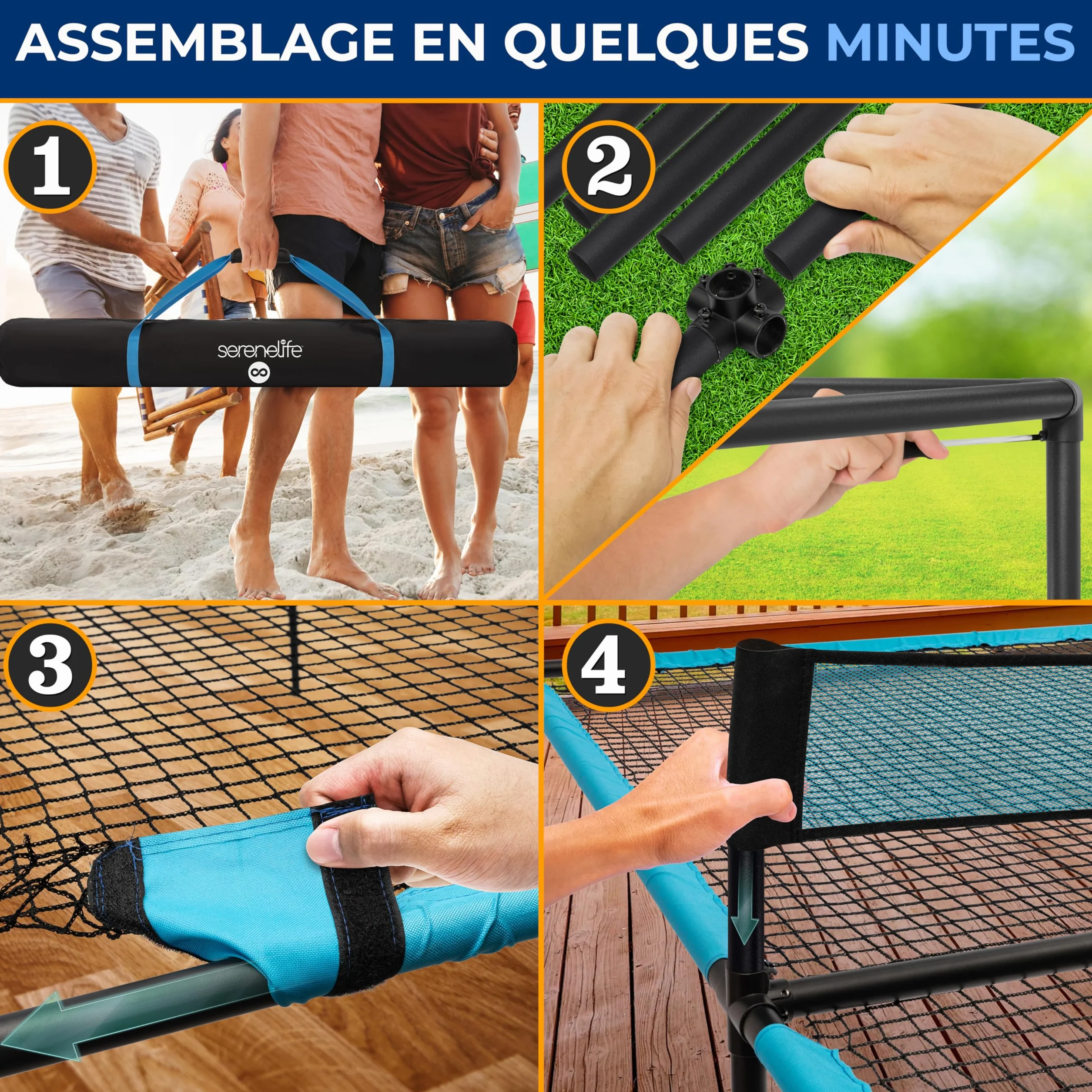 SereneLife Table de Ping-Pong Portable 240 cm avec Cadre Acier Revêtu Anti-rouille, Jeu Hand Pong Intérieur/Extérieur