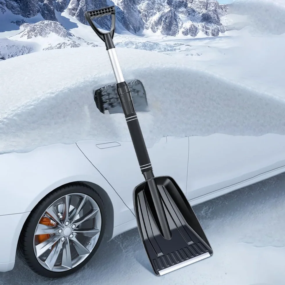 Pelle à neige rétractable pour voiture avec angle réglable, 71-86 cm extensible en aluminium et ABS avec poils à 3 rangées, noir