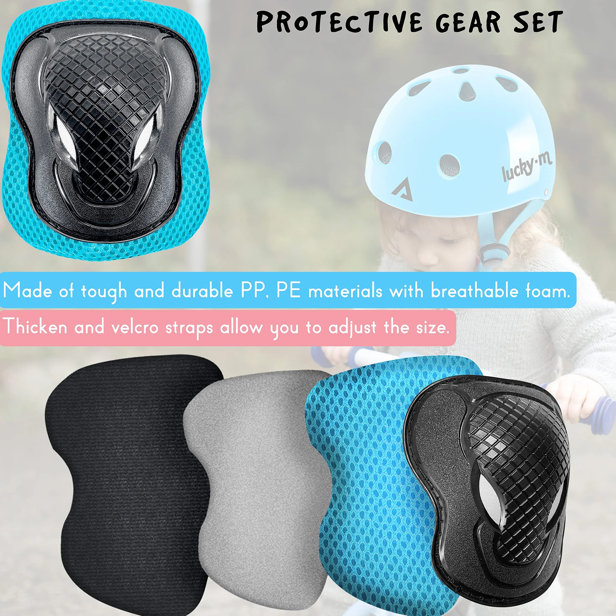 Casque Enfants Réglable Ensemble Protection 7 en 1 pour Skateboard Vélo Trottinette
