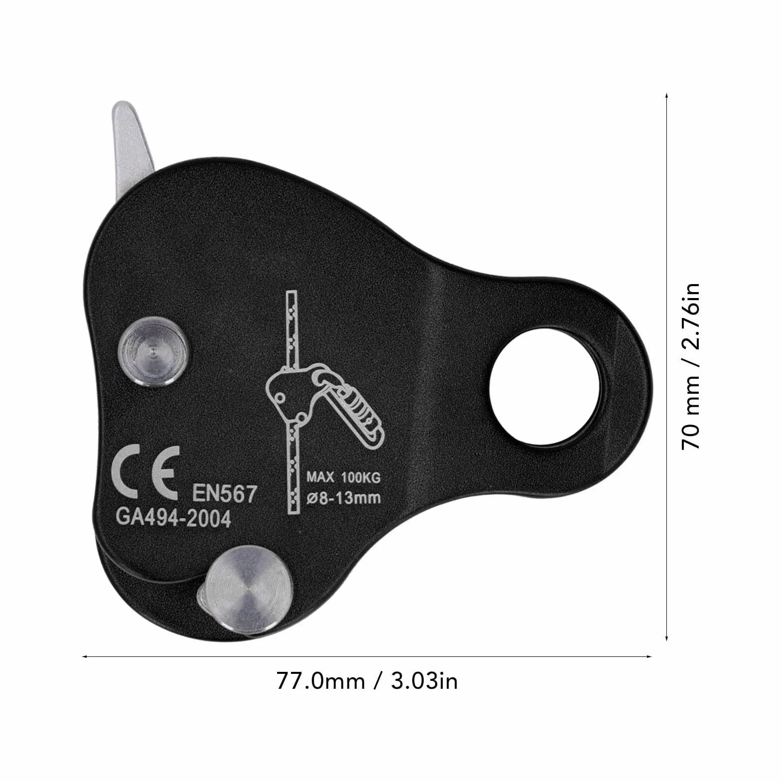 Keenso Bloqueur de Corde d'escalade en Alliage d'aluminium Autobloquant 8-13 mm pour Alpinisme Plein Air Noir
