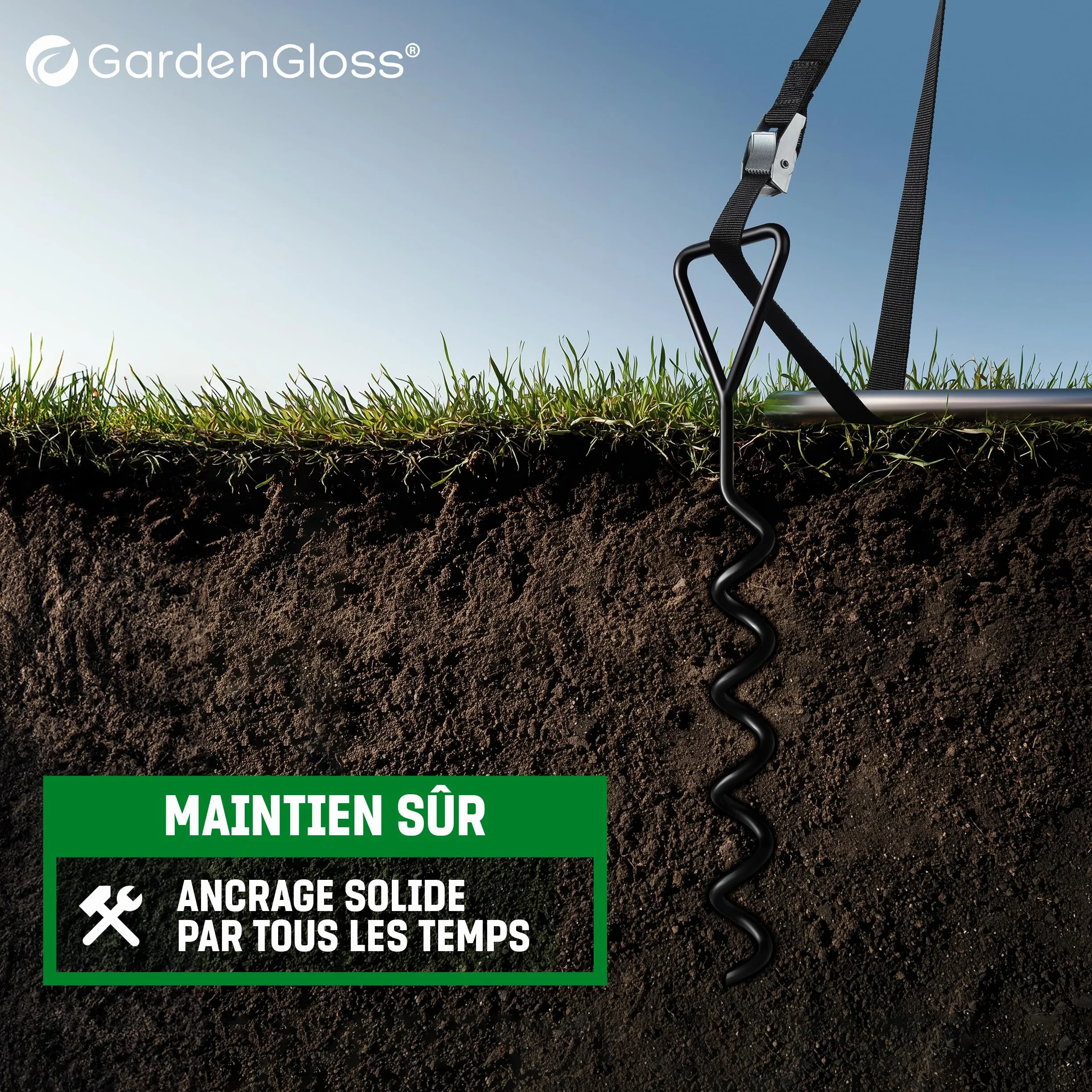 GardenGloss Piquets d'Ancrage Trampoline 40cm Ancres à Visser Fixation Sol
