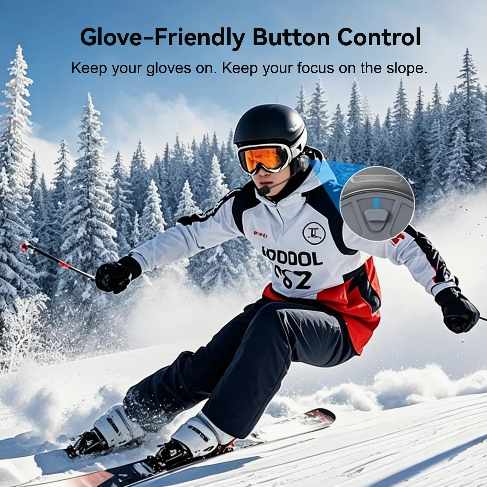 Casque de ski interphone Bluetooth avec microphone antibruit pour casque de ski, snowboard, appels mains libres et musique, système de communication bidirectionnel de portée 500 m, étanchéité IP56