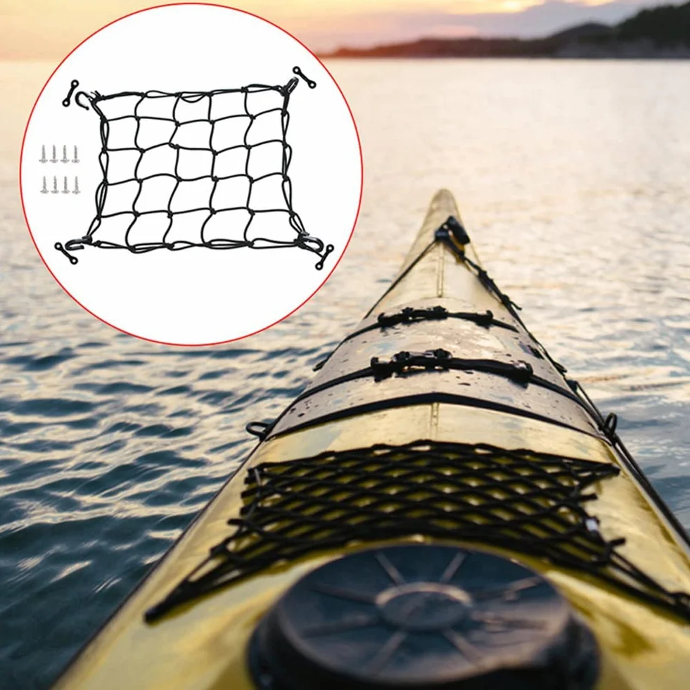 Deck Cargo Net avec Crochets Arrimage Kayak Accessoires Stockage Camion Lit Bateau de Pêche